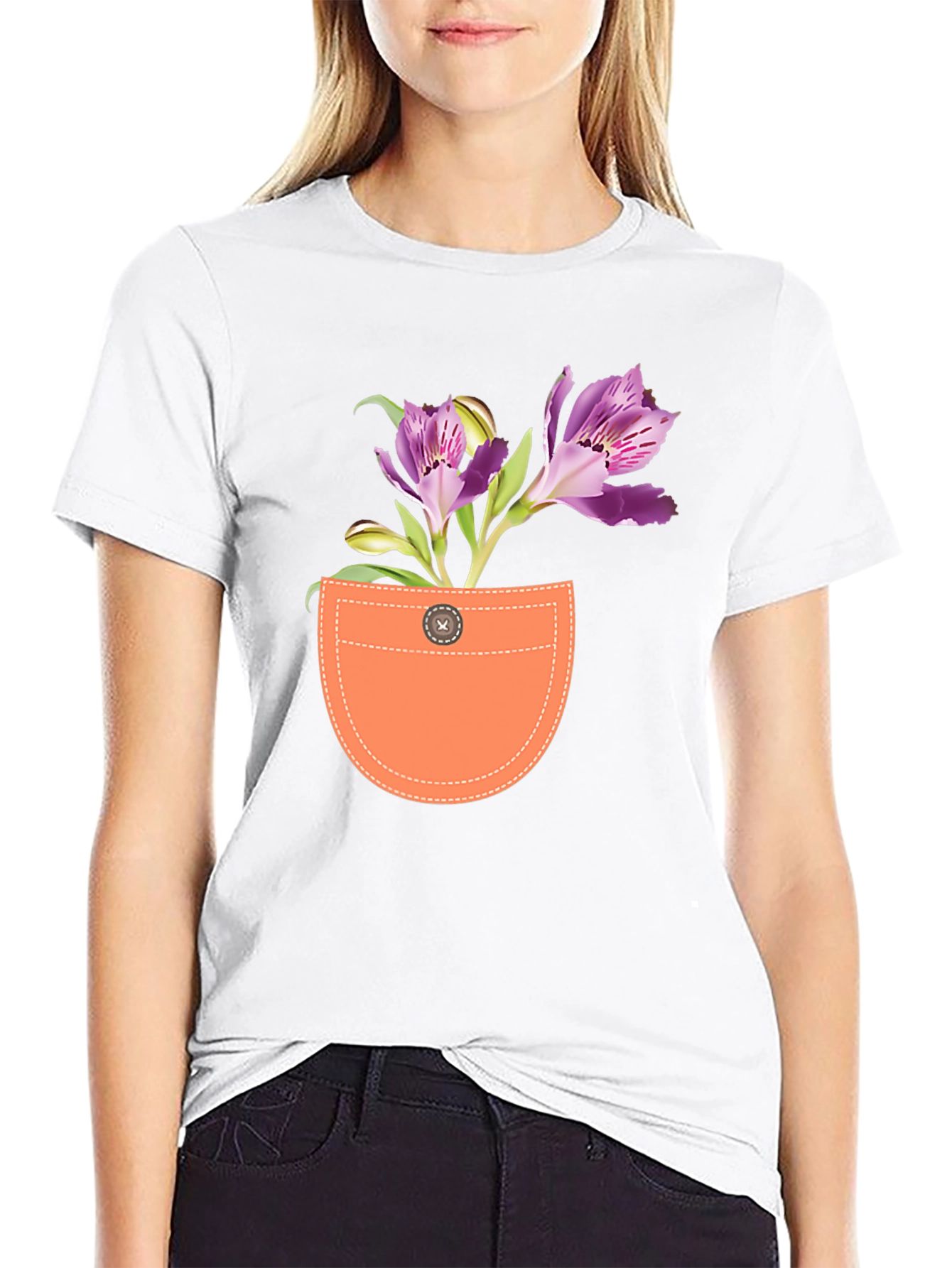 Floral Pocket Graphic Tee - Mens Black T-Shirt