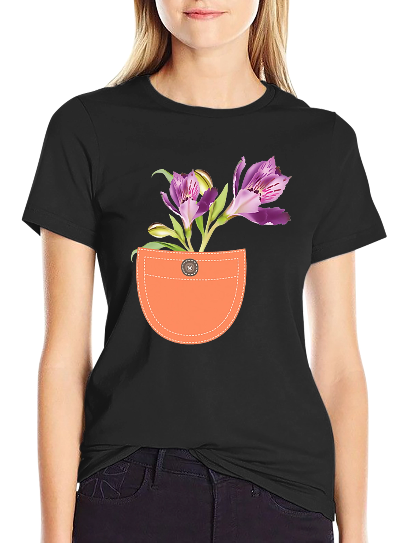Floral Pocket Graphic Tee - Mens Black T-Shirt