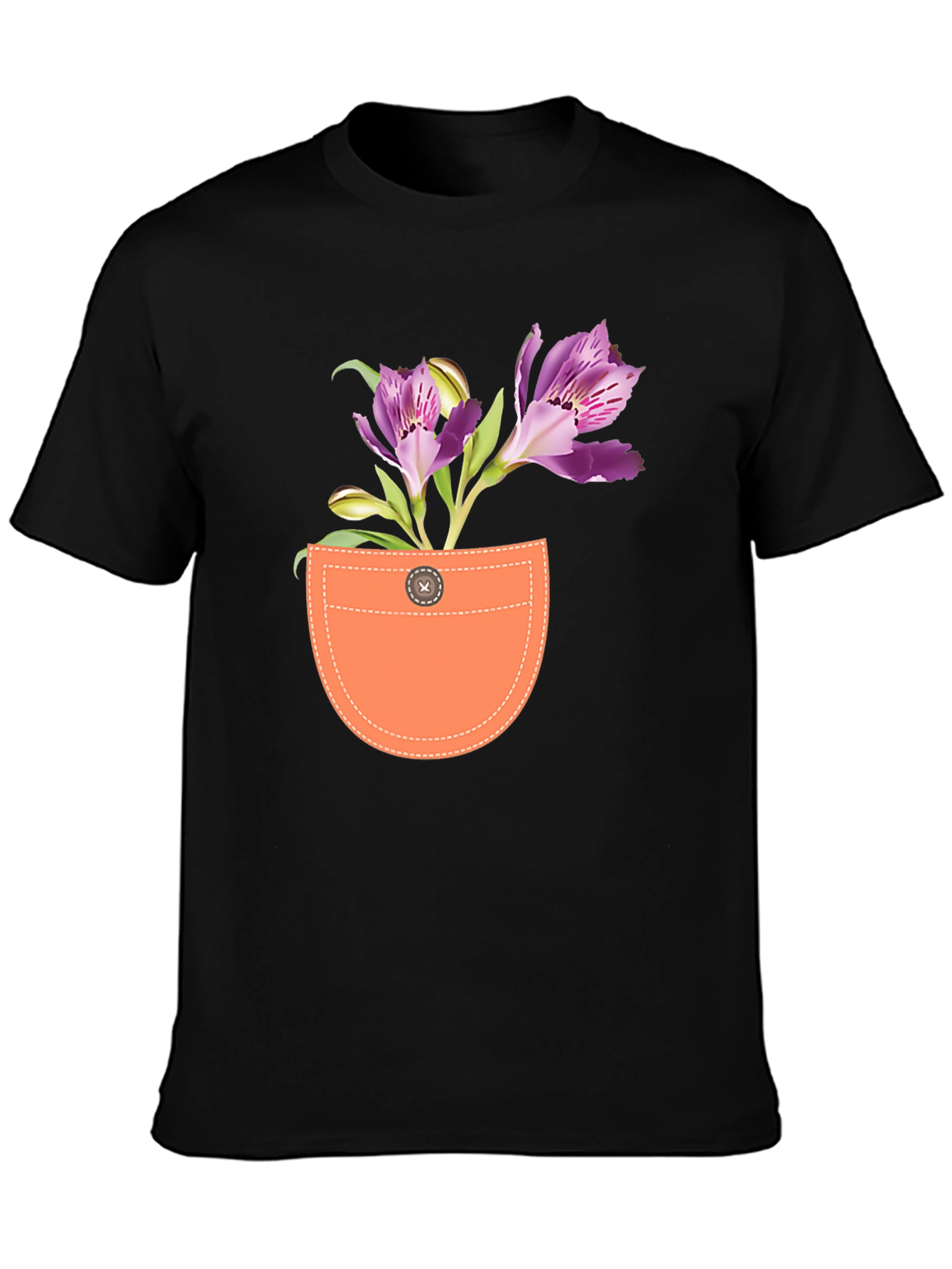 Floral Pocket Graphic Tee - Mens Black T-Shirt