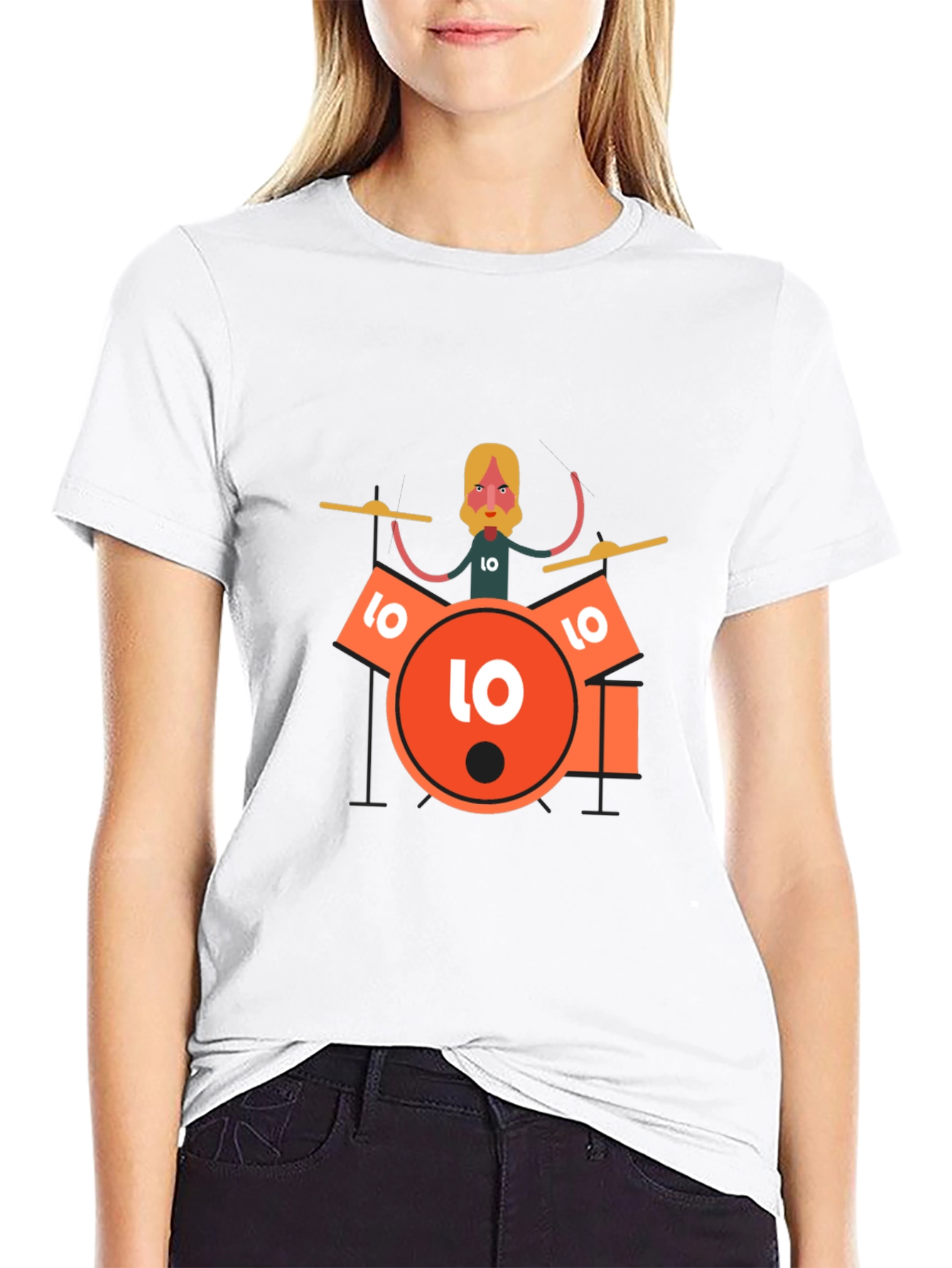 Drummer Graphic Tee - Black Crew Neck T-Shirt