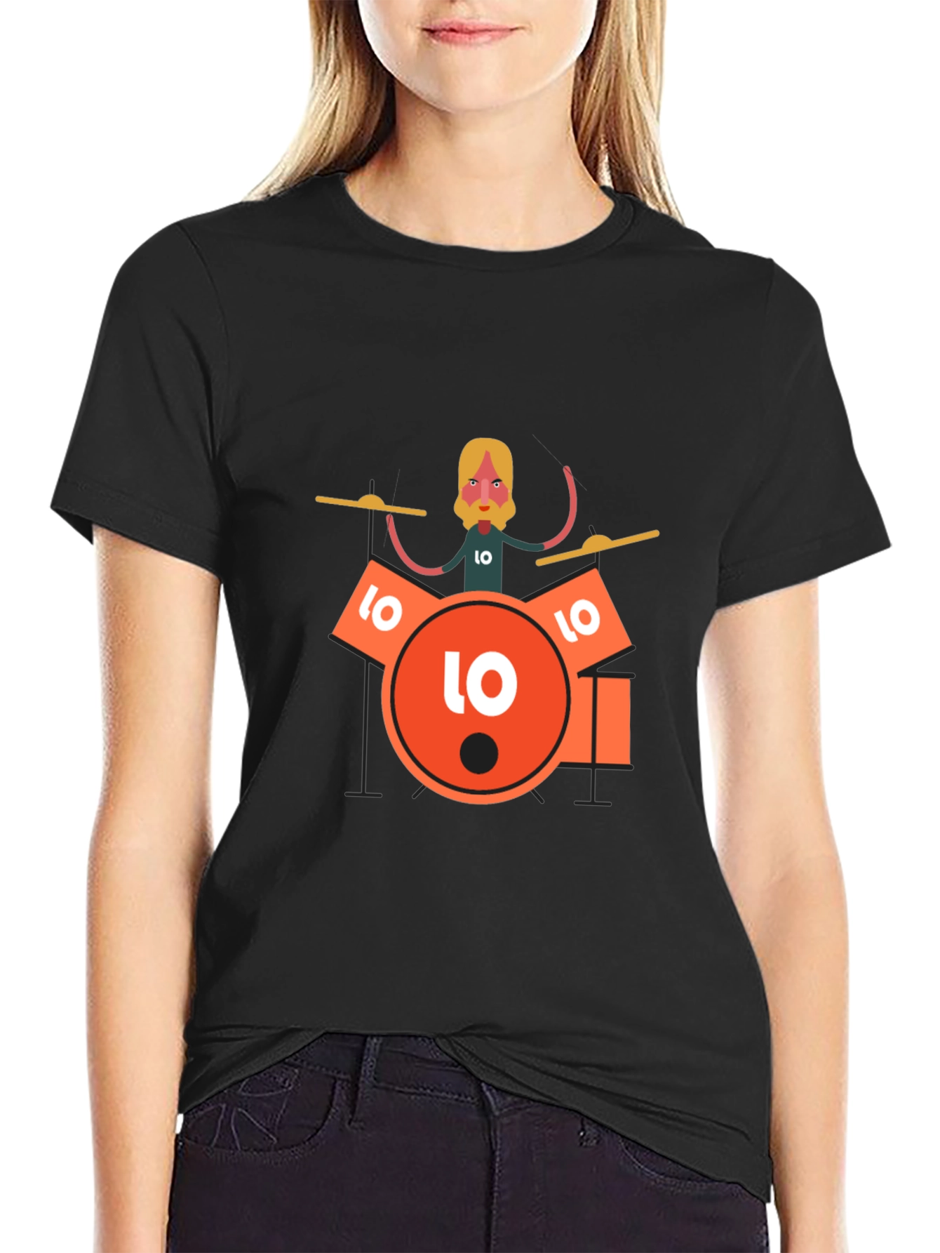 Drummer Graphic Tee - Black Crew Neck T-Shirt