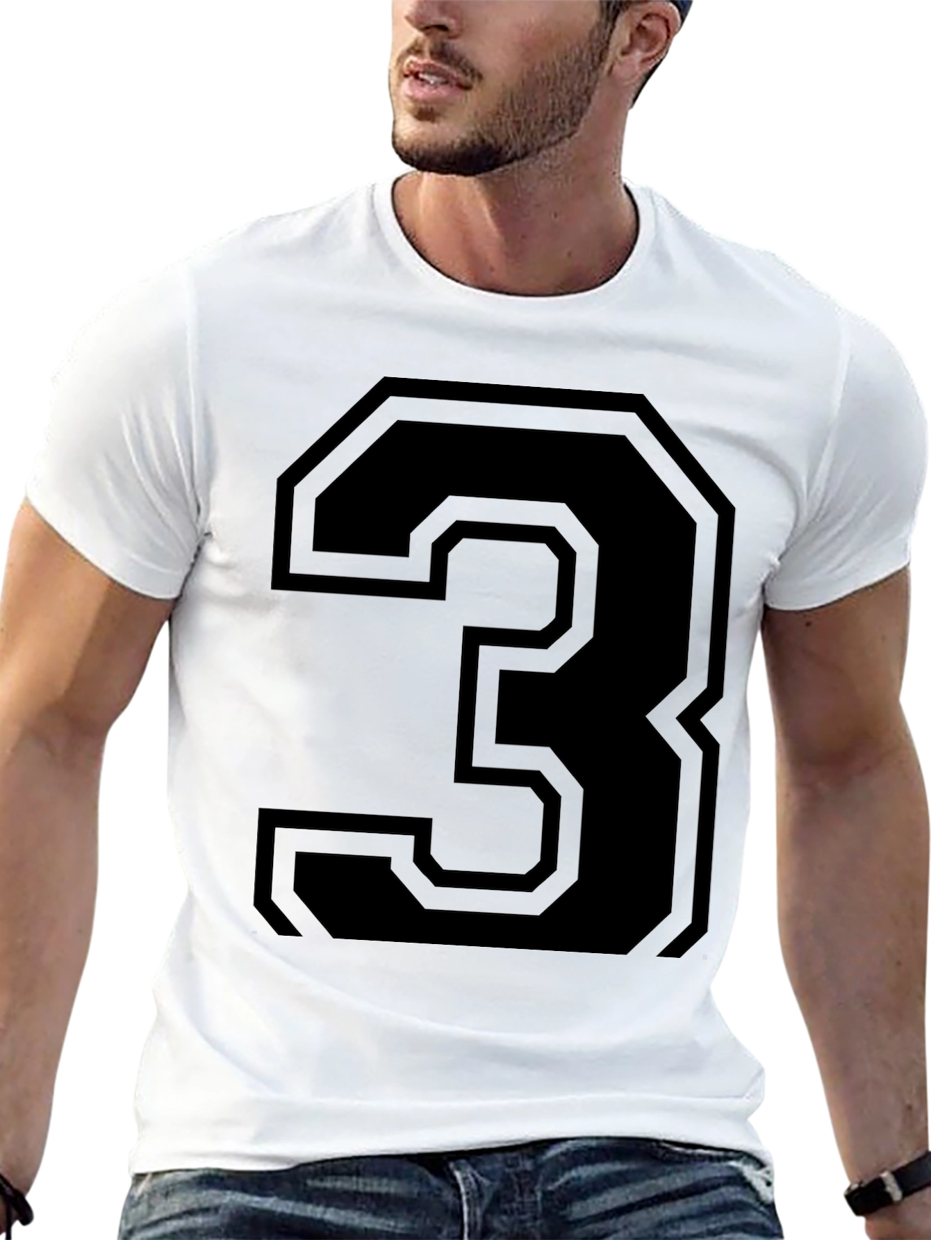 Bold Number 3 Graphic Print T-Shirt