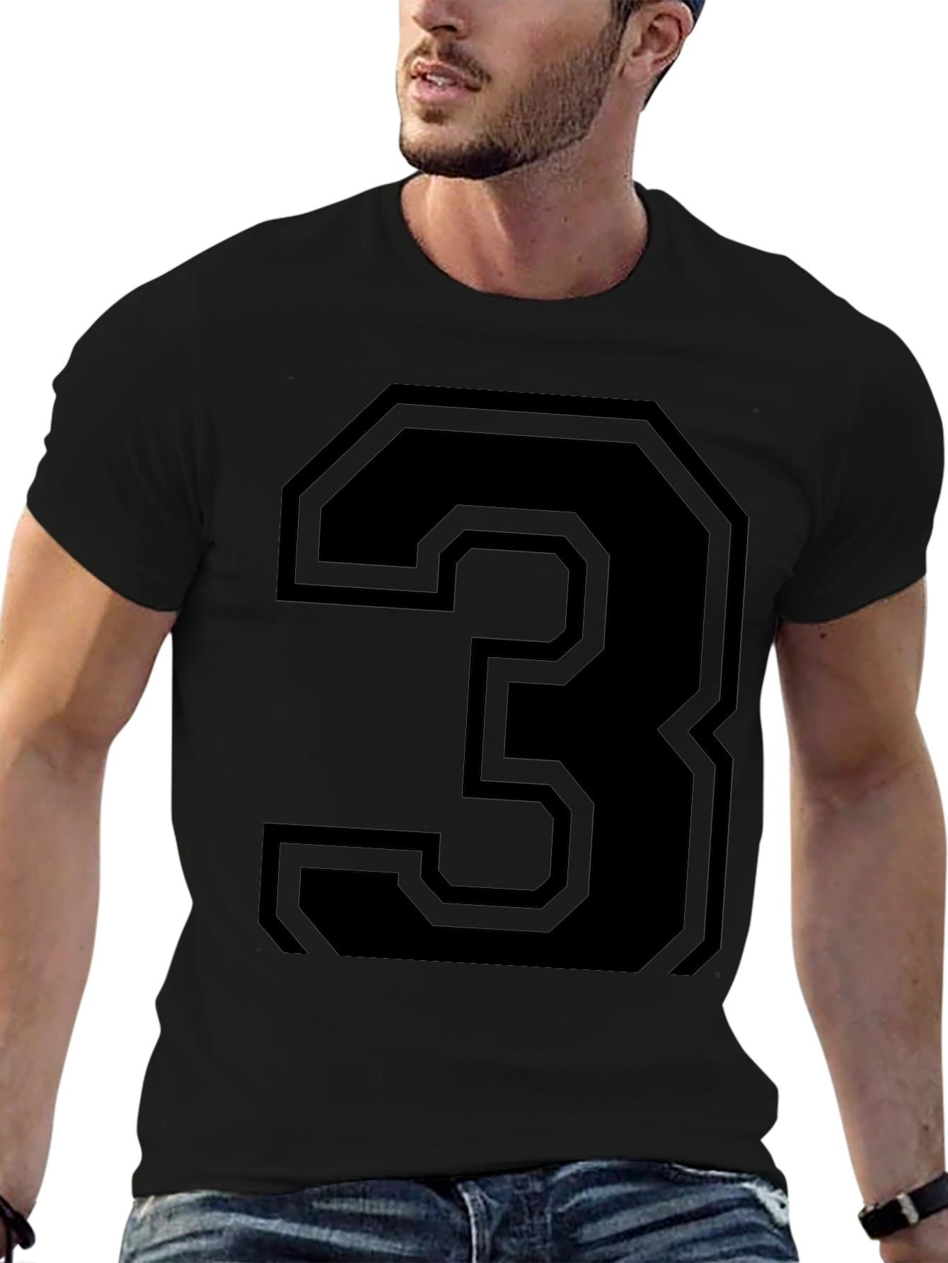 Bold Number 3 Graphic Print T-Shirt