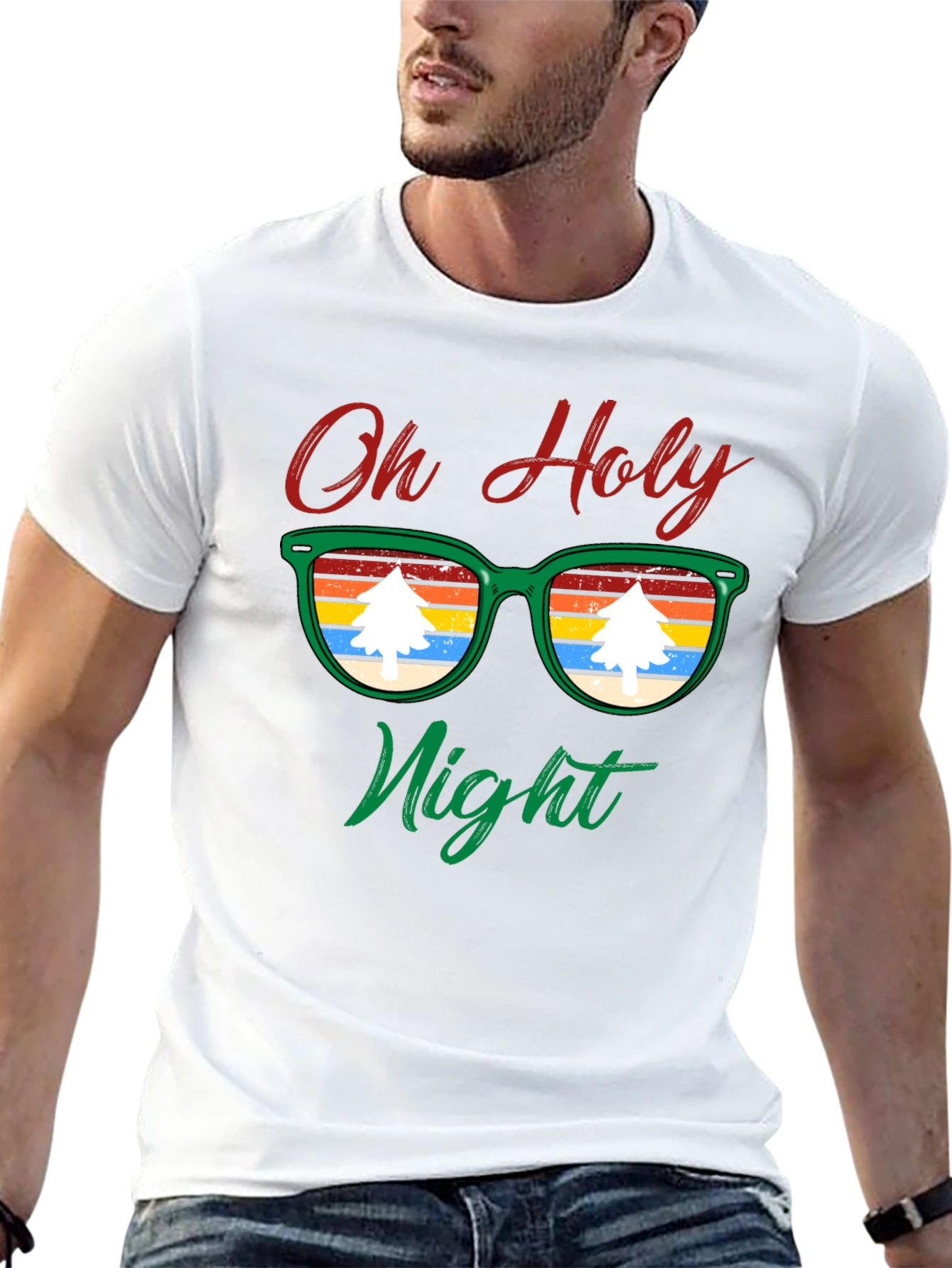Oh Holy Night Christmas Tree Sunglasses T-Shirt