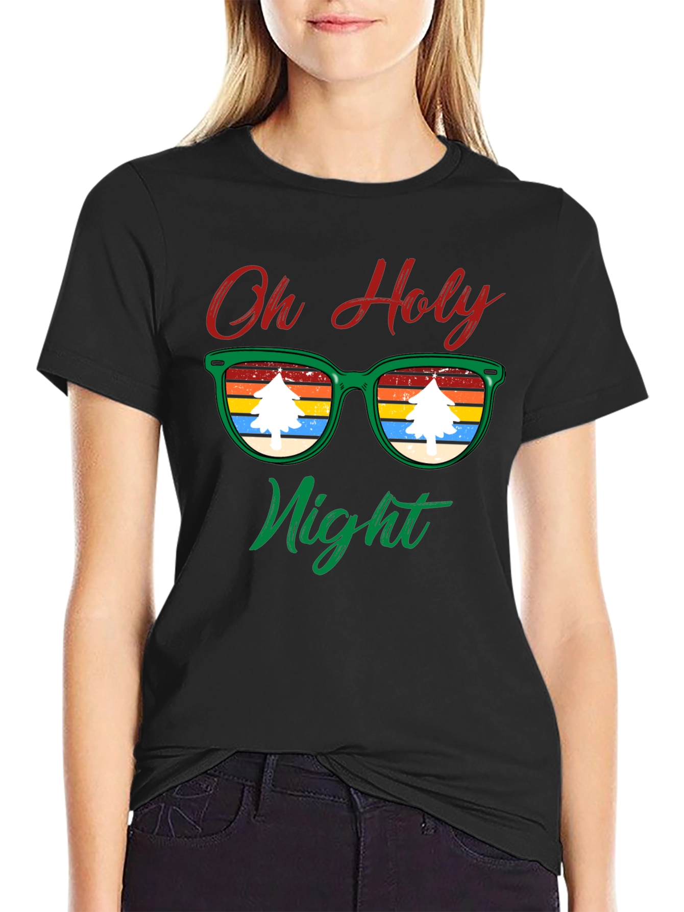 Oh Holy Night Christmas Tree Sunglasses T-Shirt