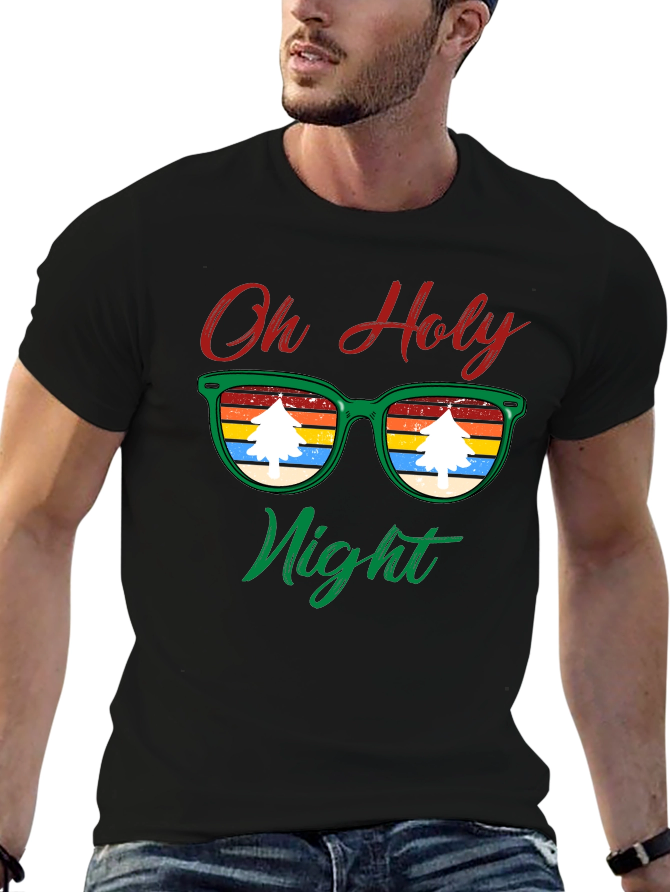 Oh Holy Night Christmas Tree Sunglasses T-Shirt