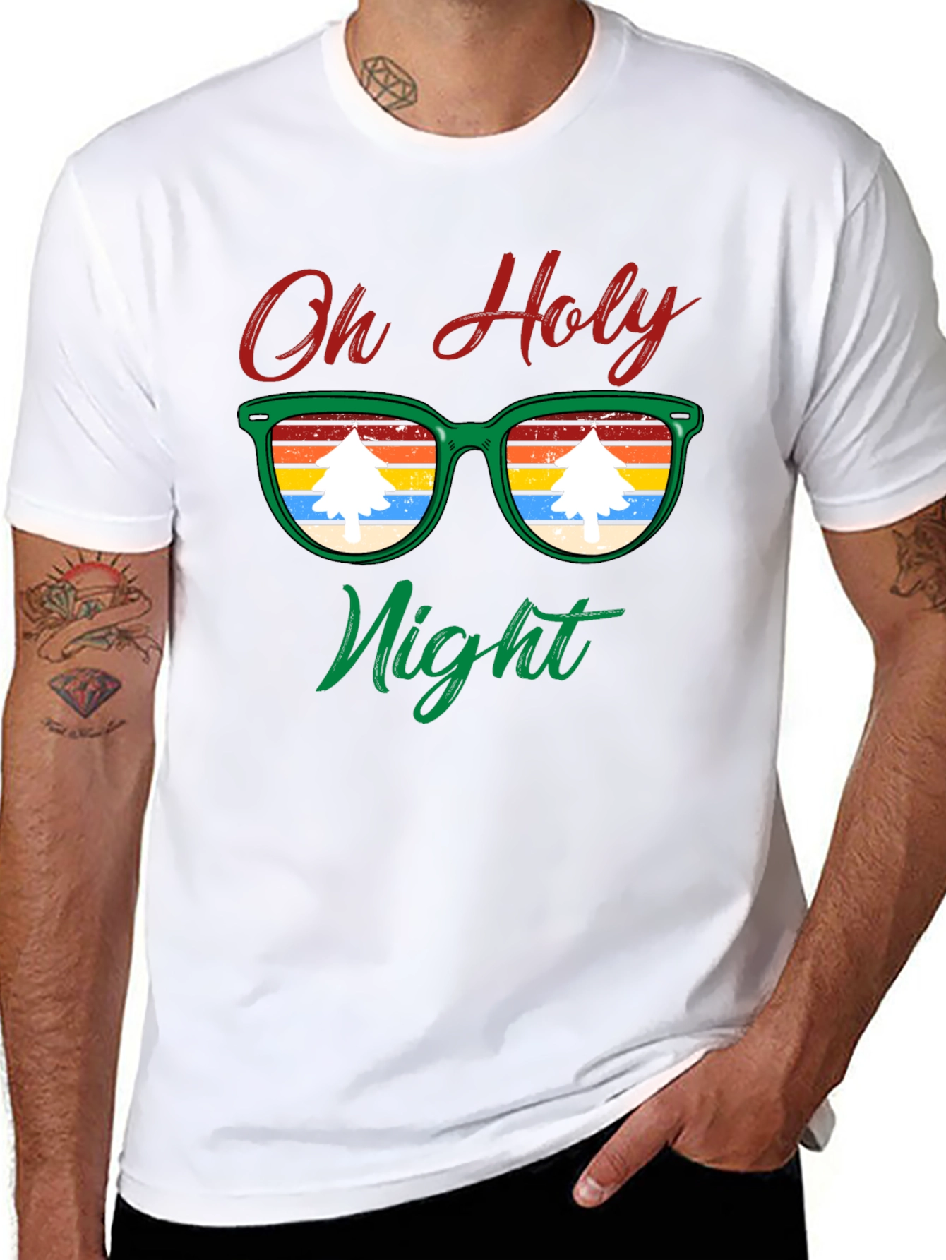 Oh Holy Night Christmas Tree Sunglasses T-Shirt