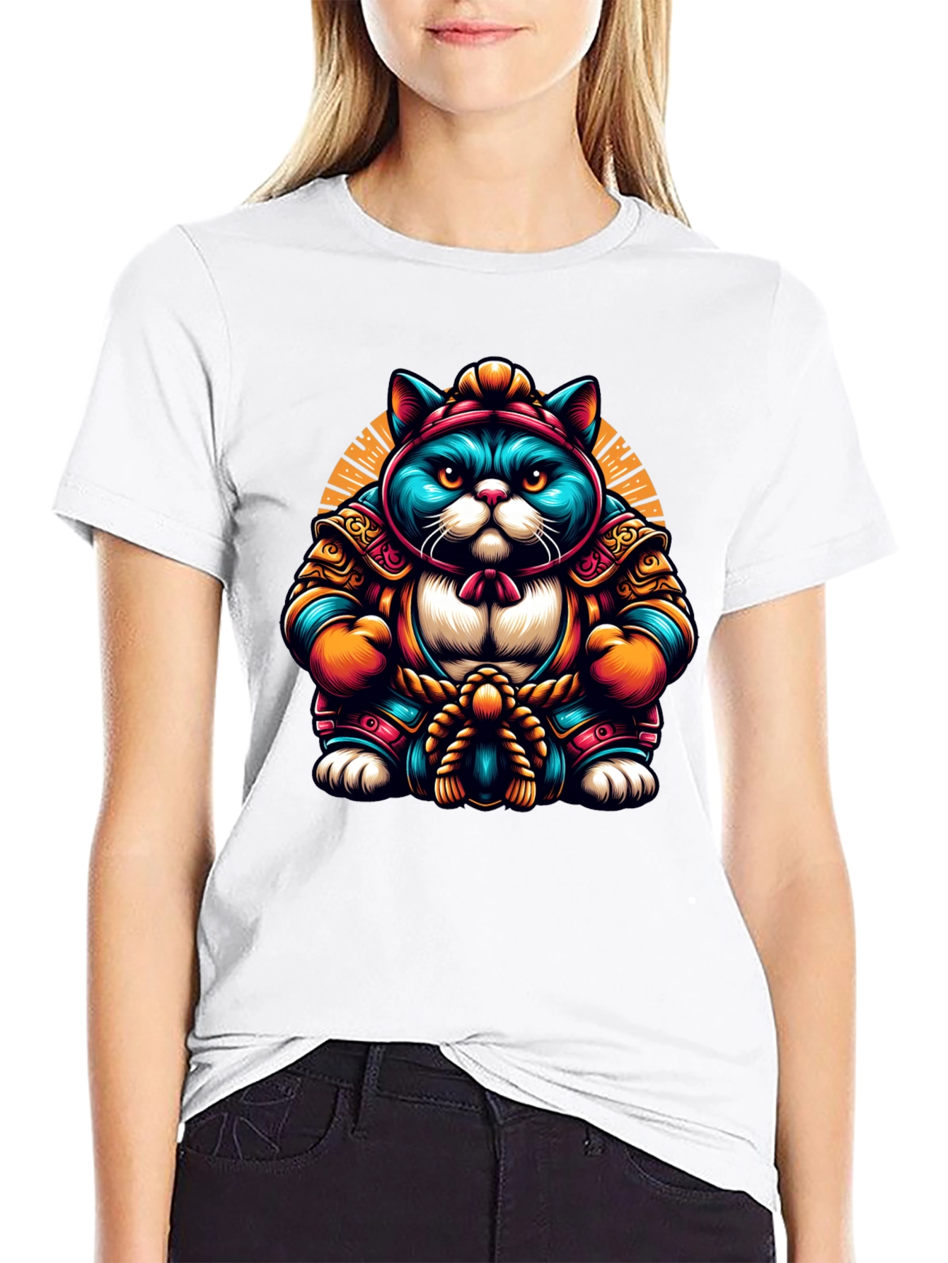 Samurai Cat Graphic Tee - Cool and Unique Design