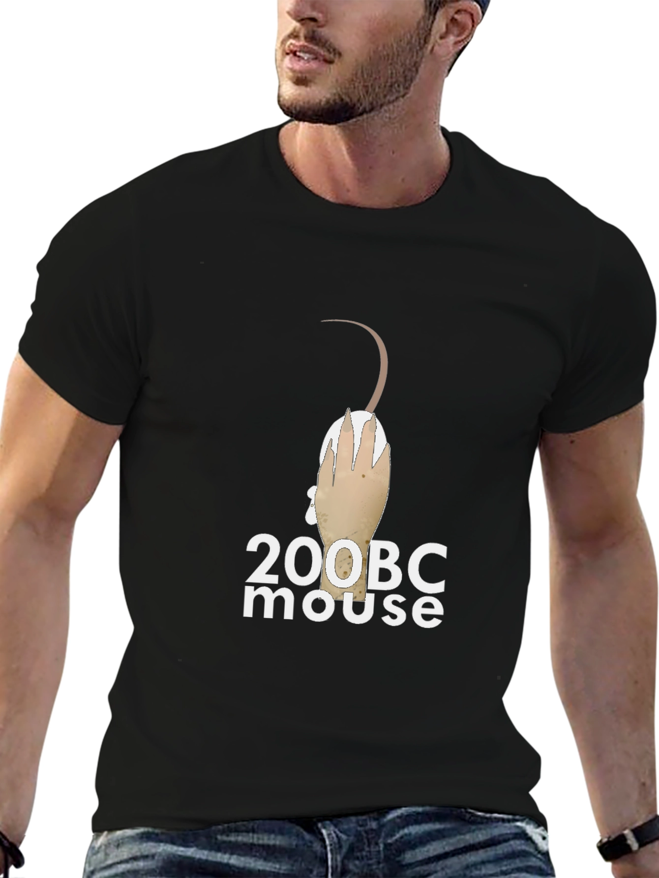 200 BC Mouse Graphic Tee - Black Cotton T-Shirt