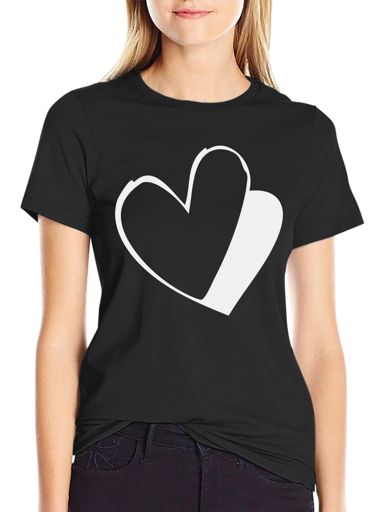 Heart Graphic Black T-Shirt Casual Wear