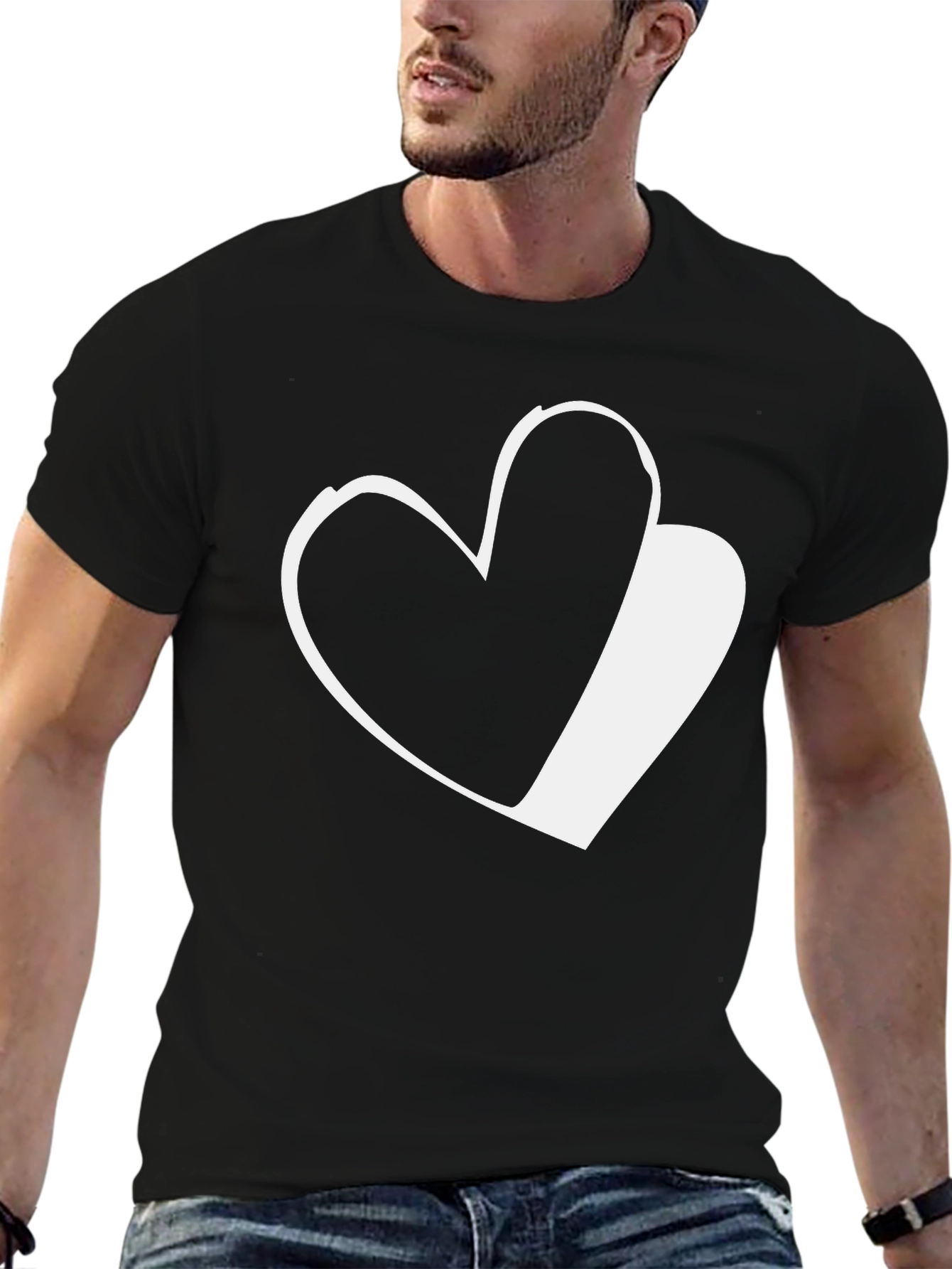 Heart Graphic Black T-Shirt Casual Wear