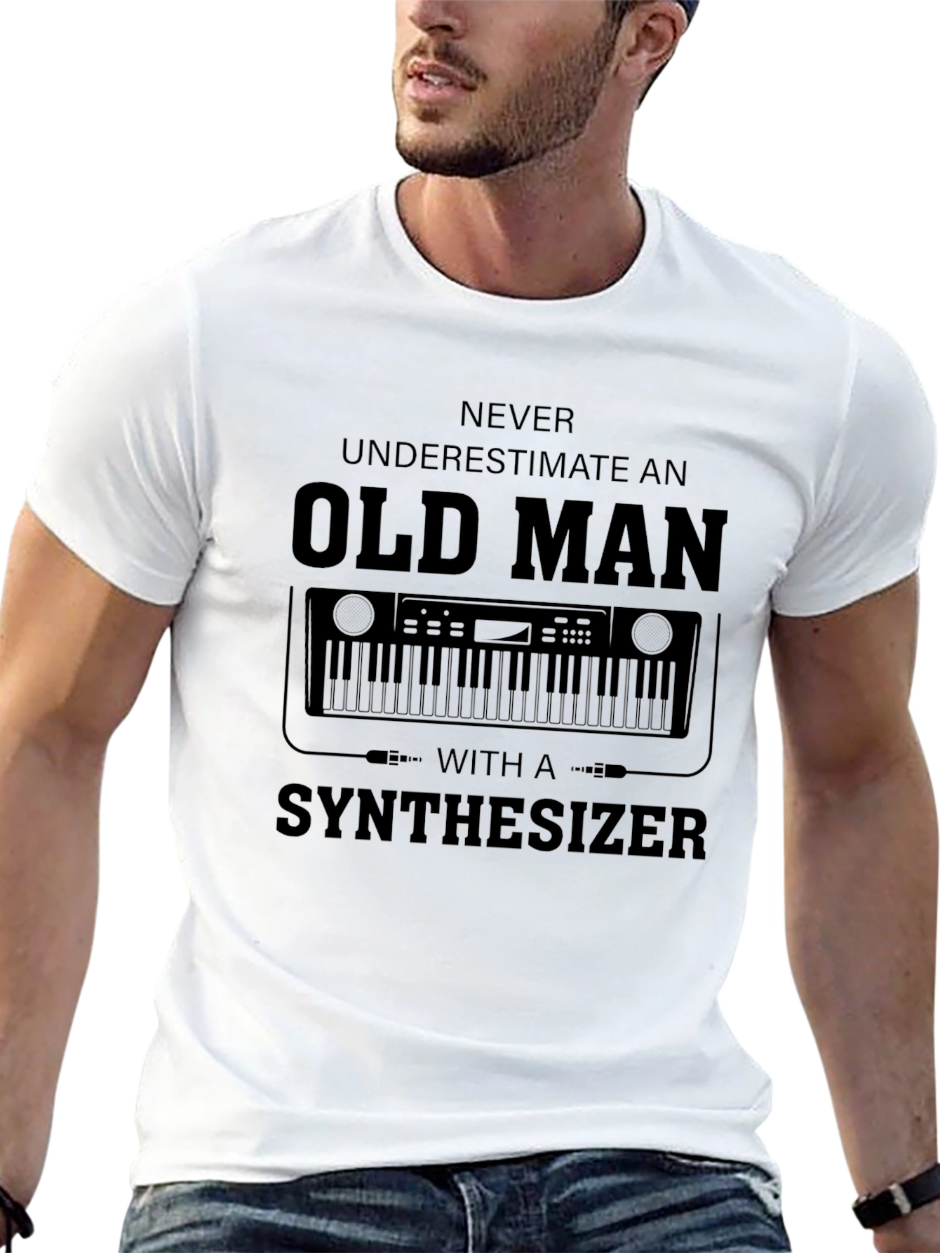 Old Man Synthesizer Black T-Shirt