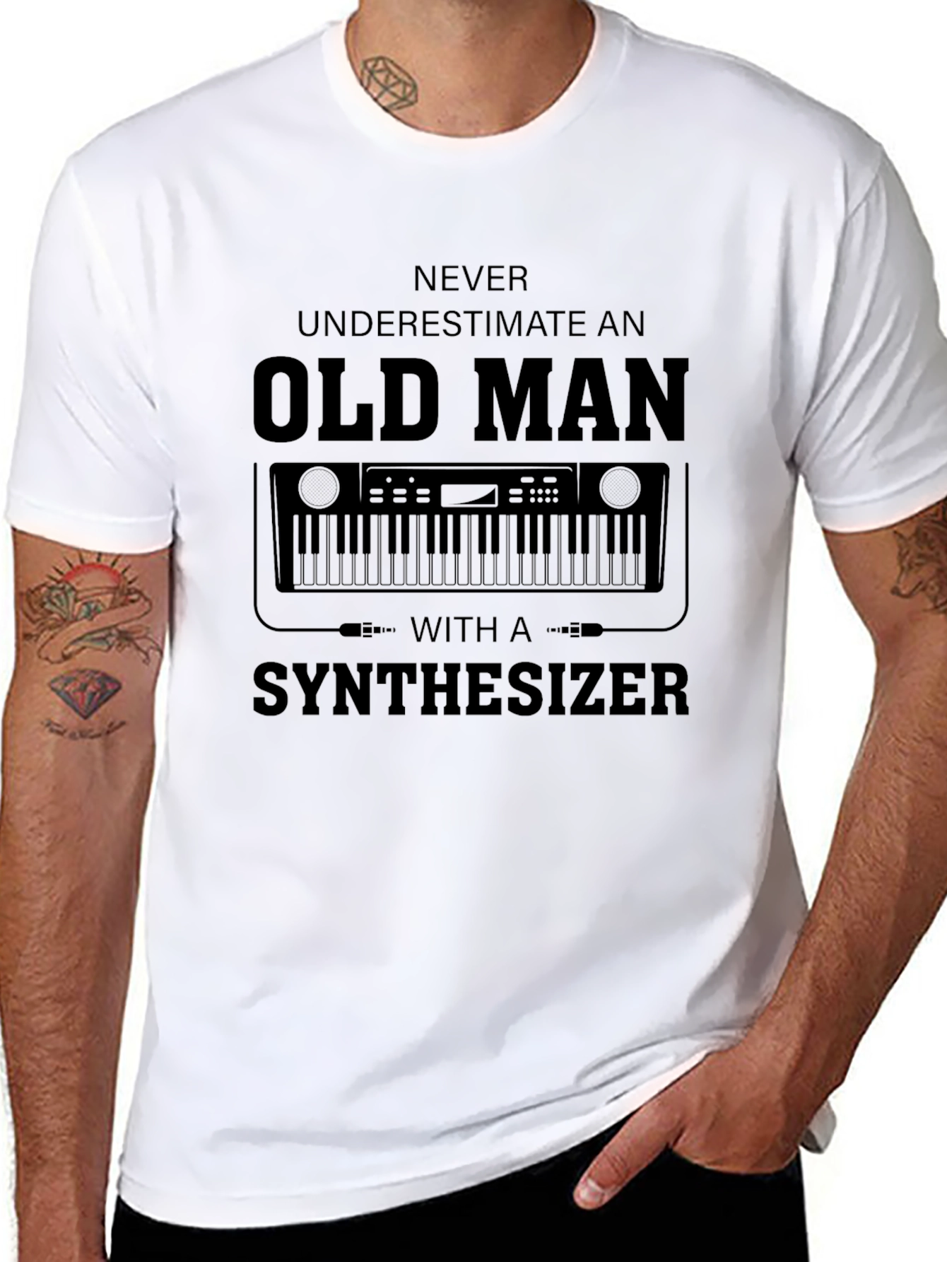 Old Man Synthesizer Black T-Shirt