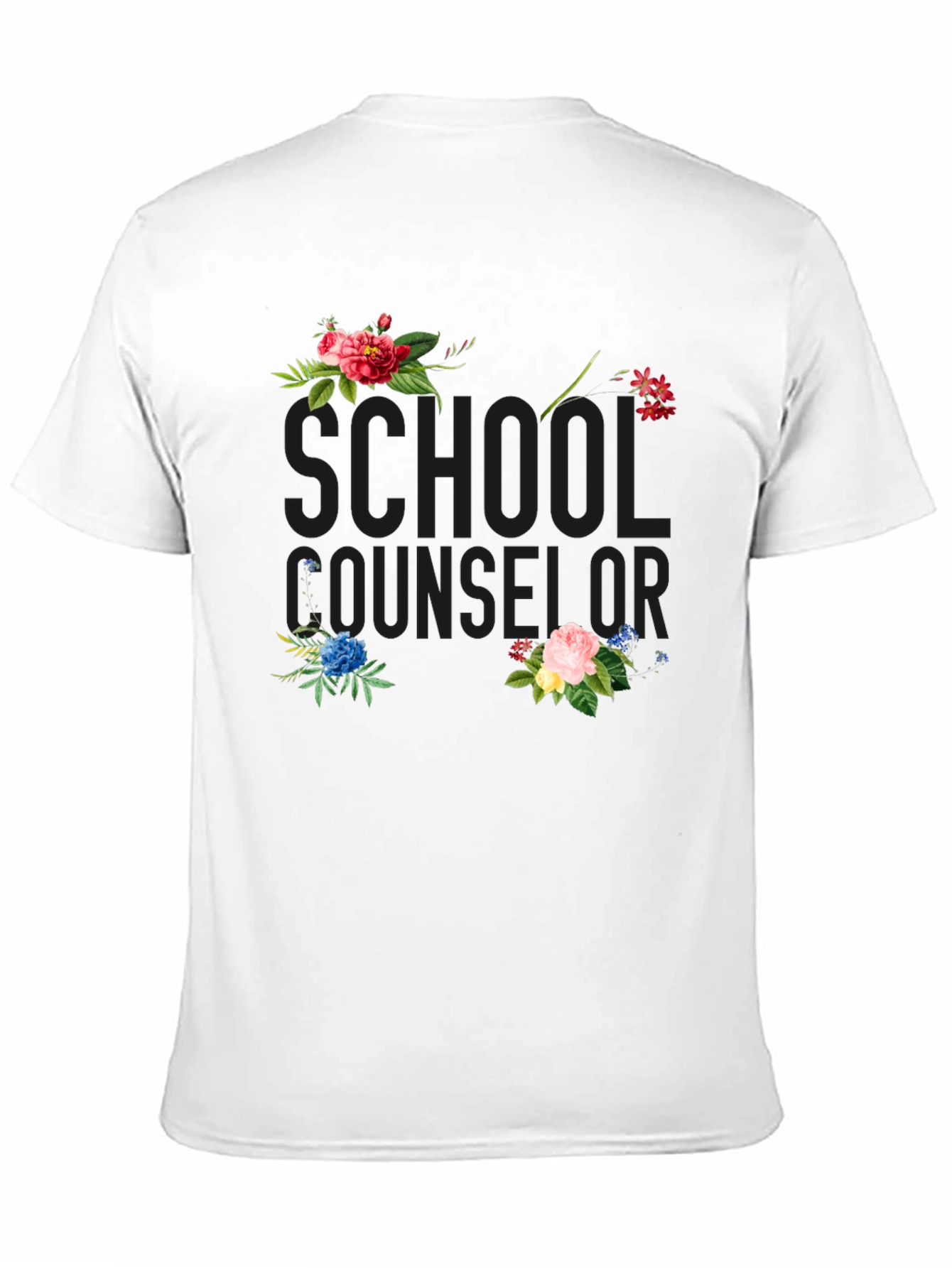 Floral School Counselor Black T-Shirt
