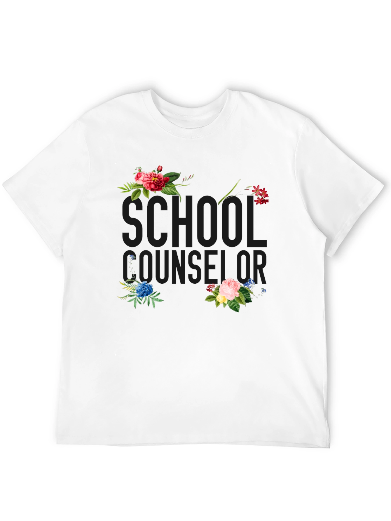 Floral School Counselor Black T-Shirt
