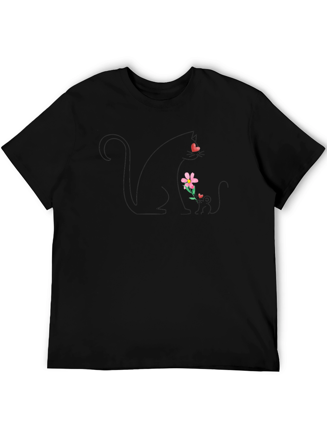 Cute Cat & Flower Graphic Tee