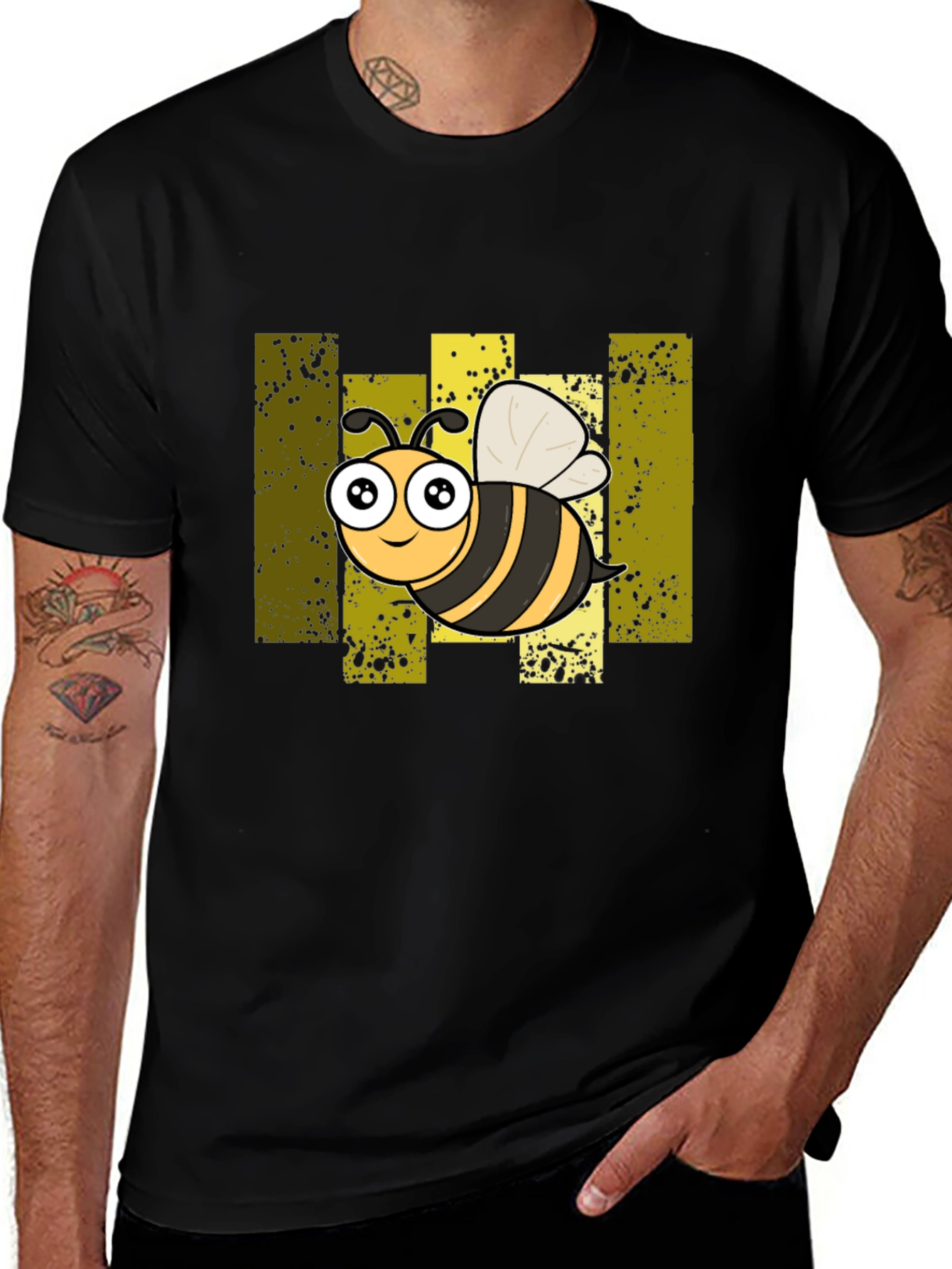 Cartoon Bee Graphic Black T-Shirt