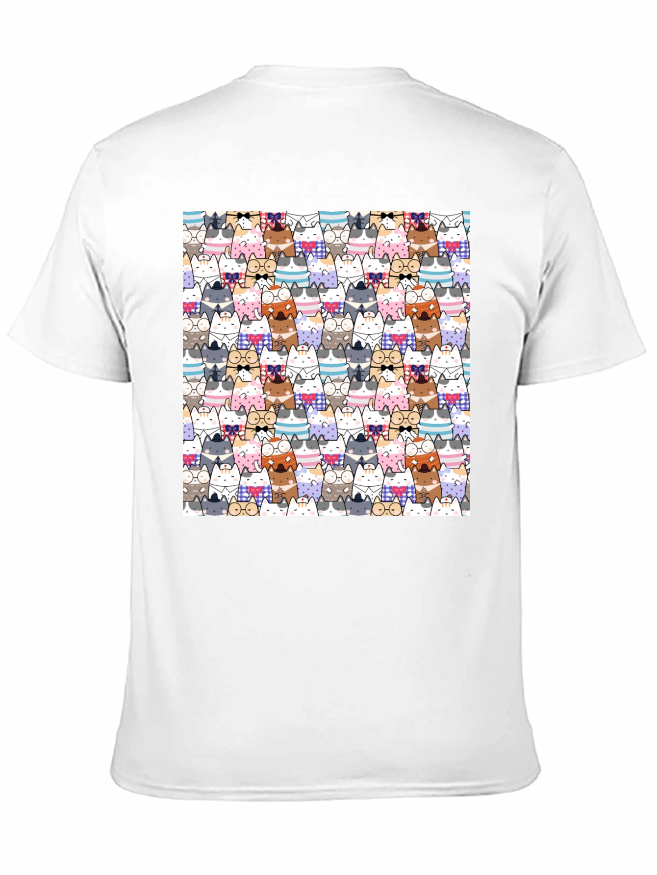 Cat Cartoon Print Black T-Shirt