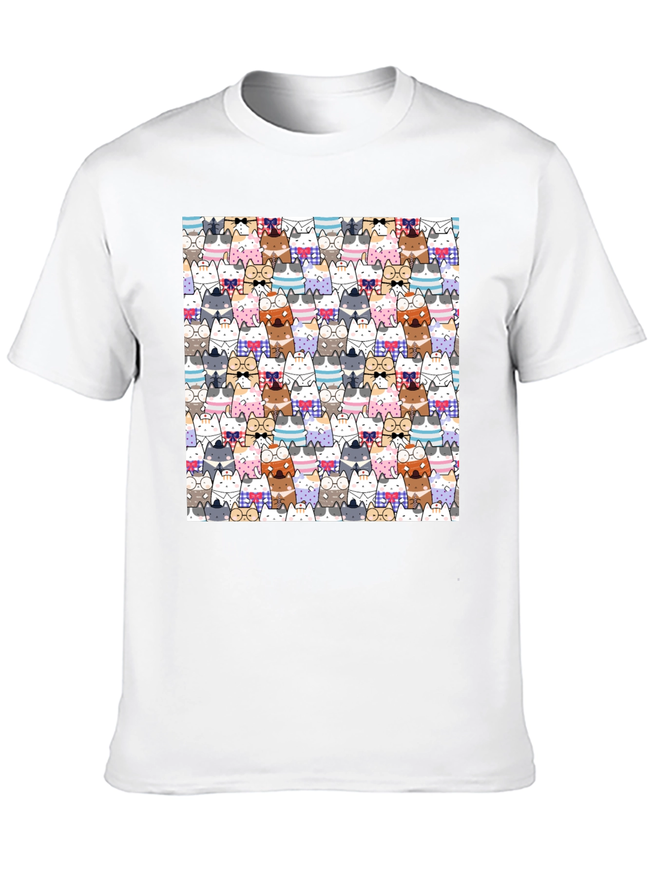 Cat Cartoon Print Black T-Shirt