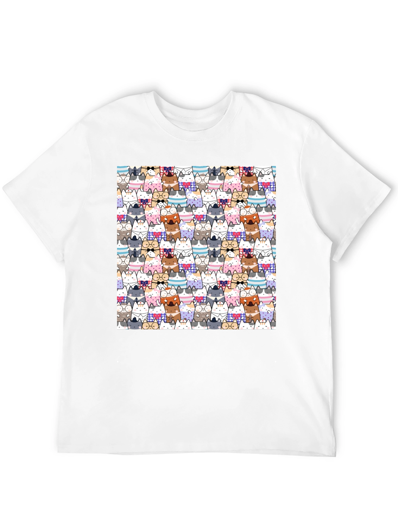 Cat Cartoon Print Black T-Shirt