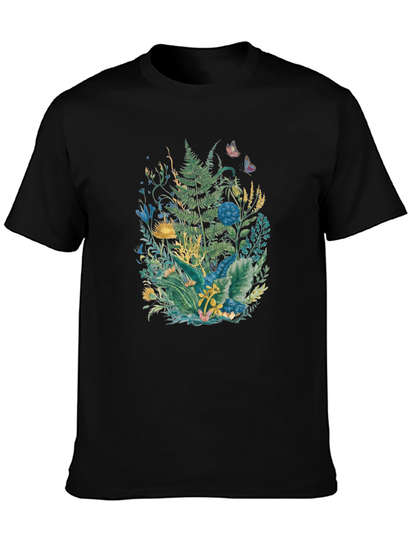 Botanical Print Black T-Shirt