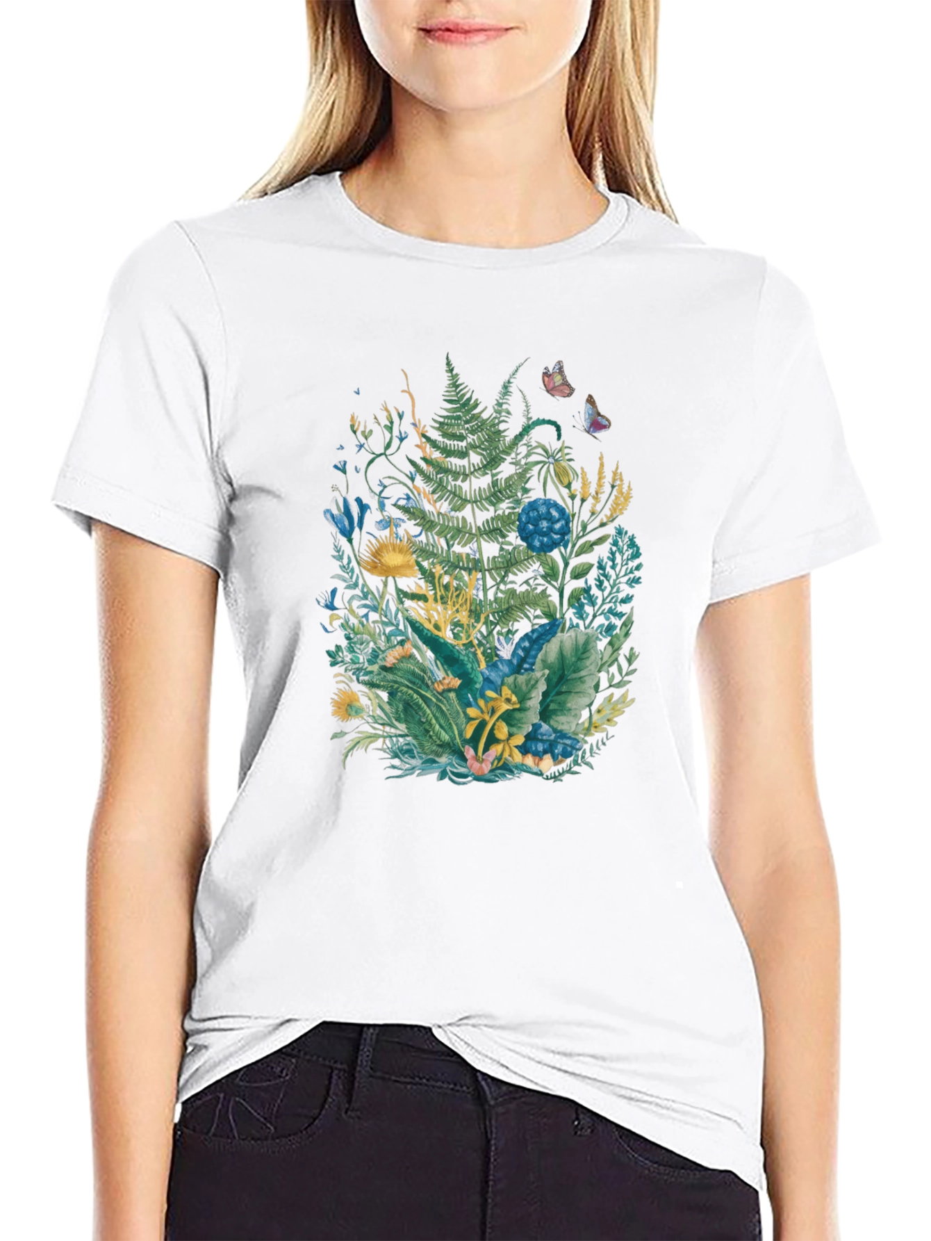 Botanical Print Black T-Shirt