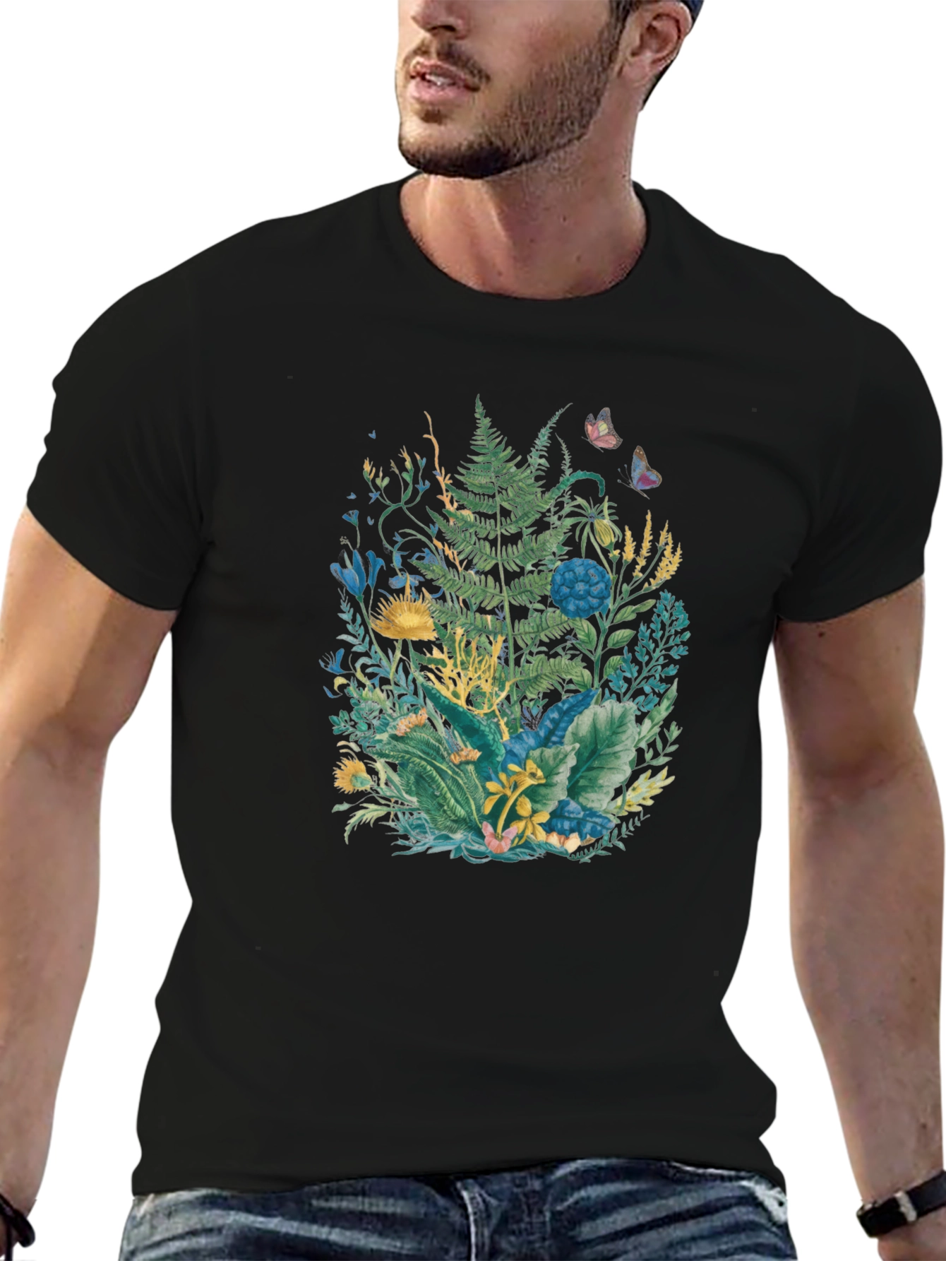Botanical Print Black T-Shirt