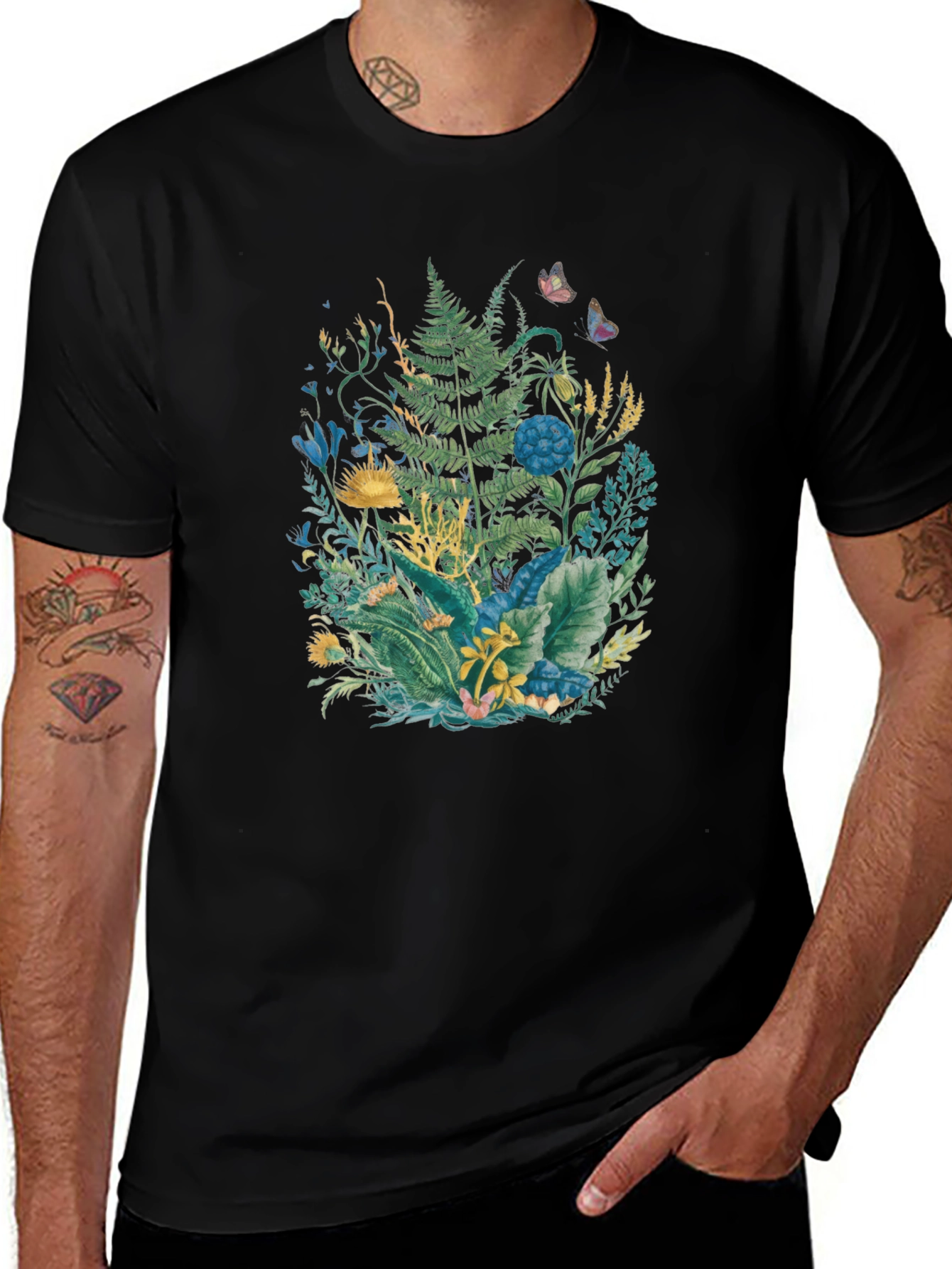 Botanical Print Black T-Shirt