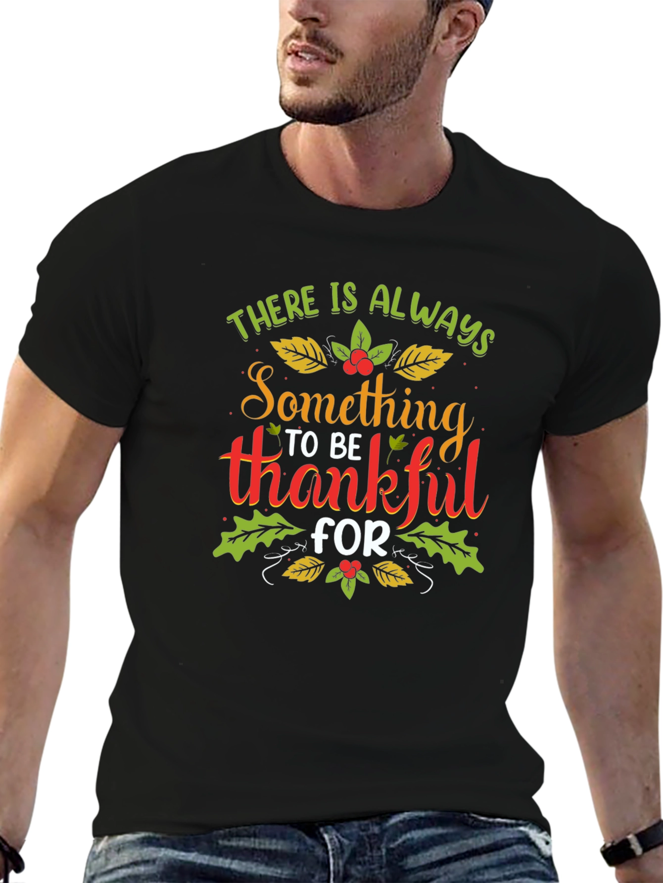 Thankful Graphic Tee - Black Cotton Blend
