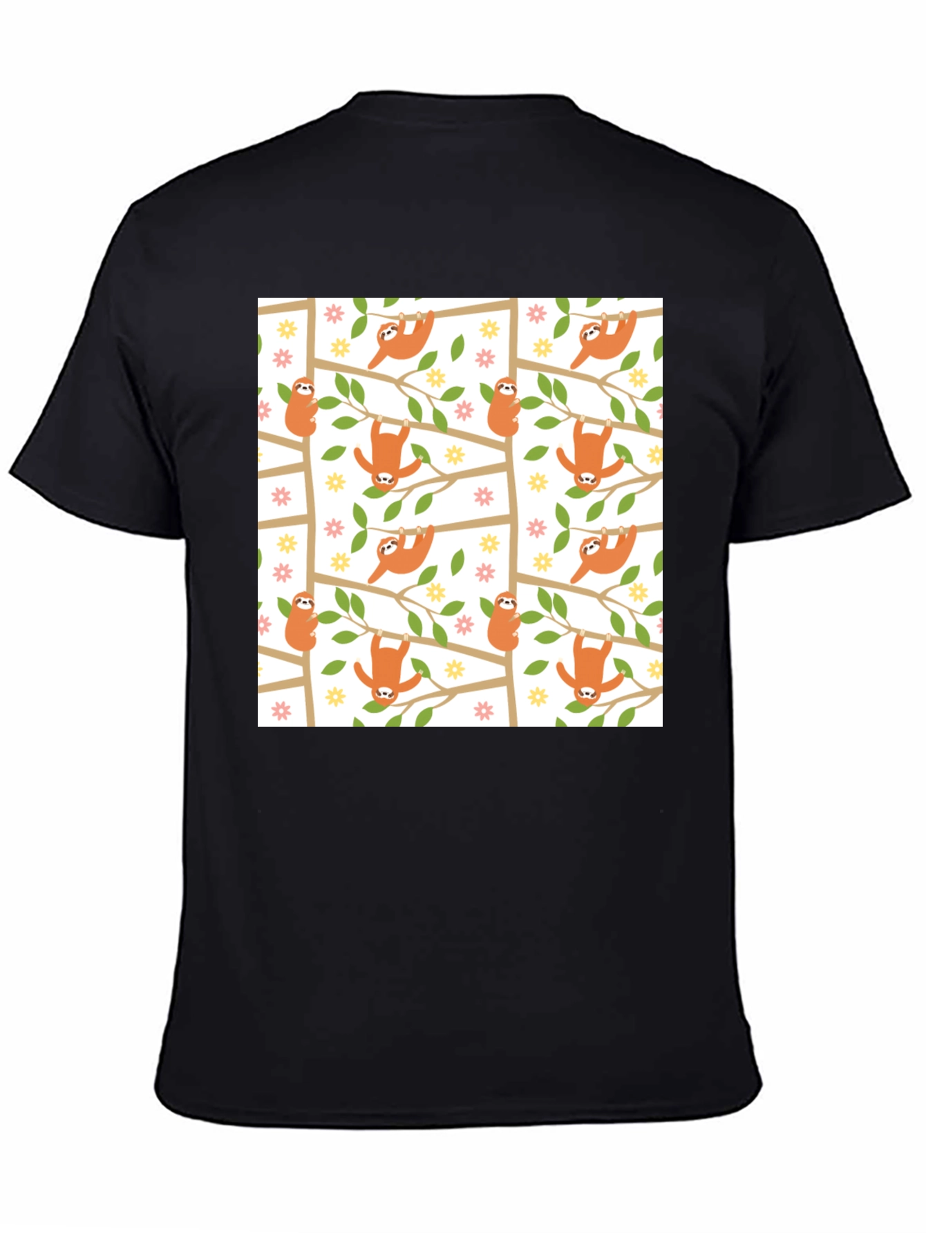 Cute Sloth Print Black T-Shirt