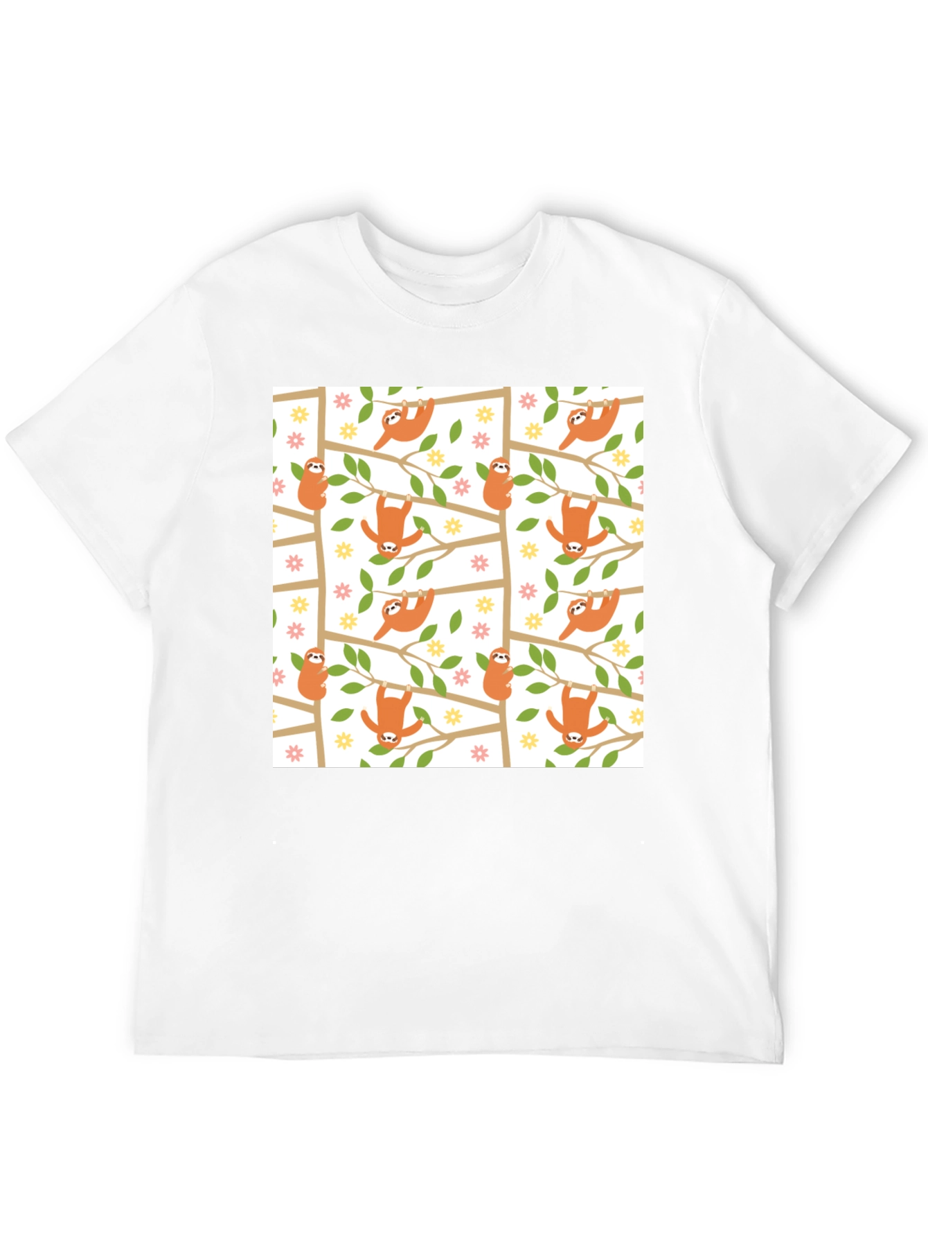 Cute Sloth Print Black T-Shirt