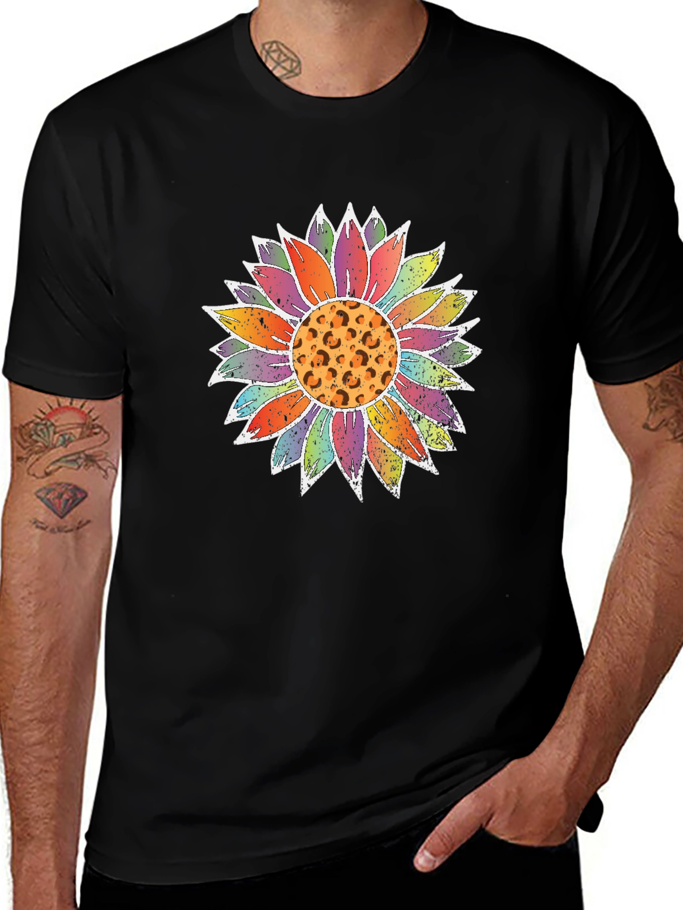 Sunflower Leopard Print Black Tee