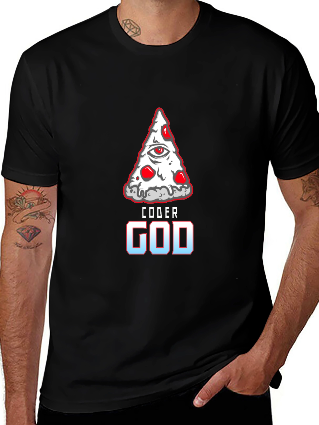 Coder God Pizza Slice Graphic Tee - Black