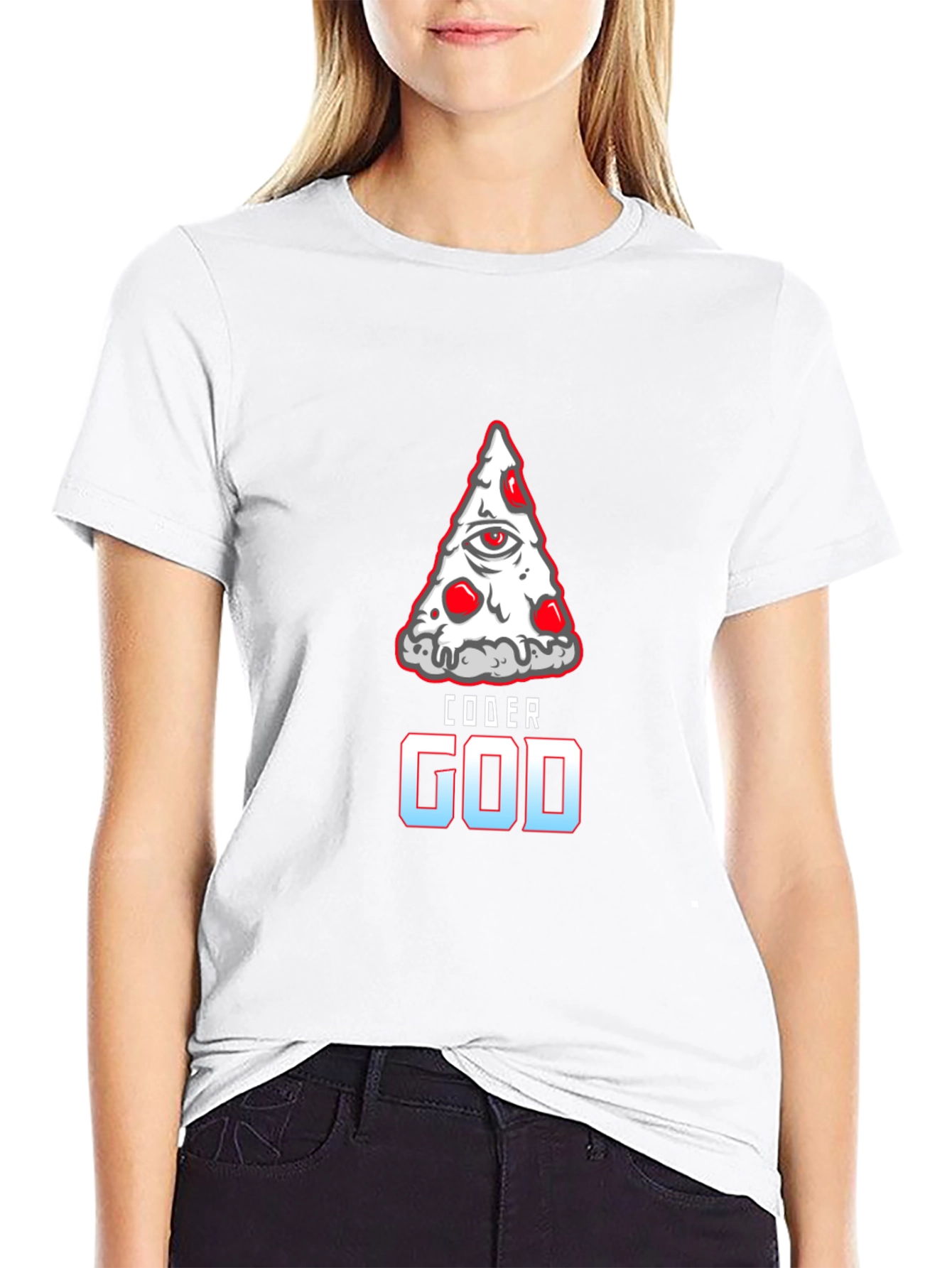 Coder God Pizza Slice Graphic Tee - Black