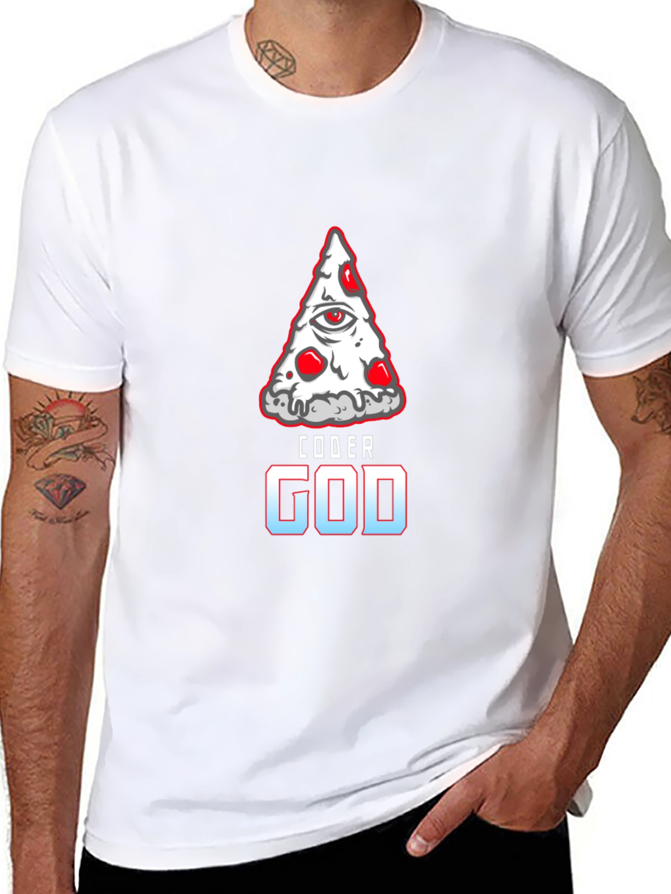 Coder God Pizza Slice Graphic Tee - Black