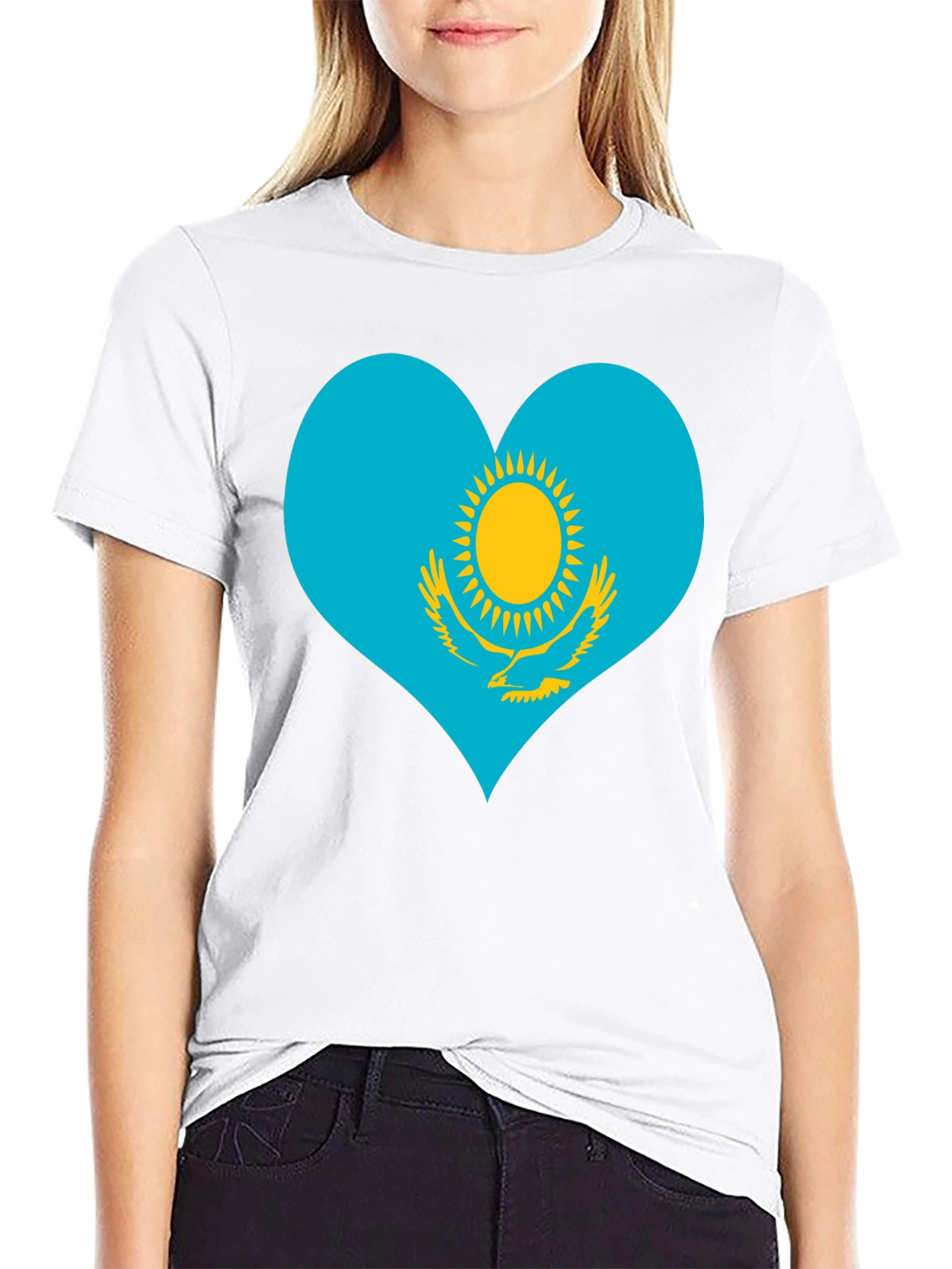 Kazakhstan Heart Flag Graphic Tee - Black