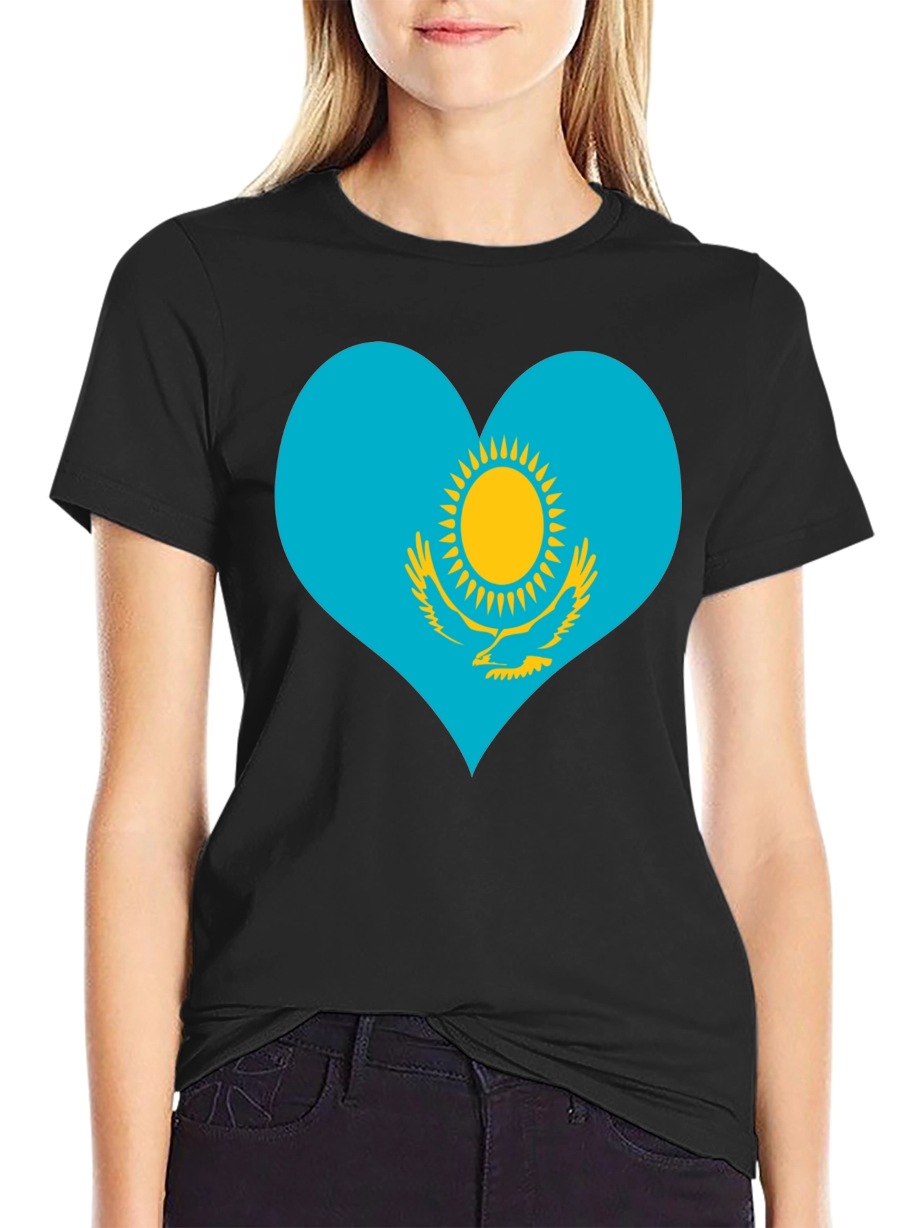 Kazakhstan Heart Flag Graphic Tee - Black