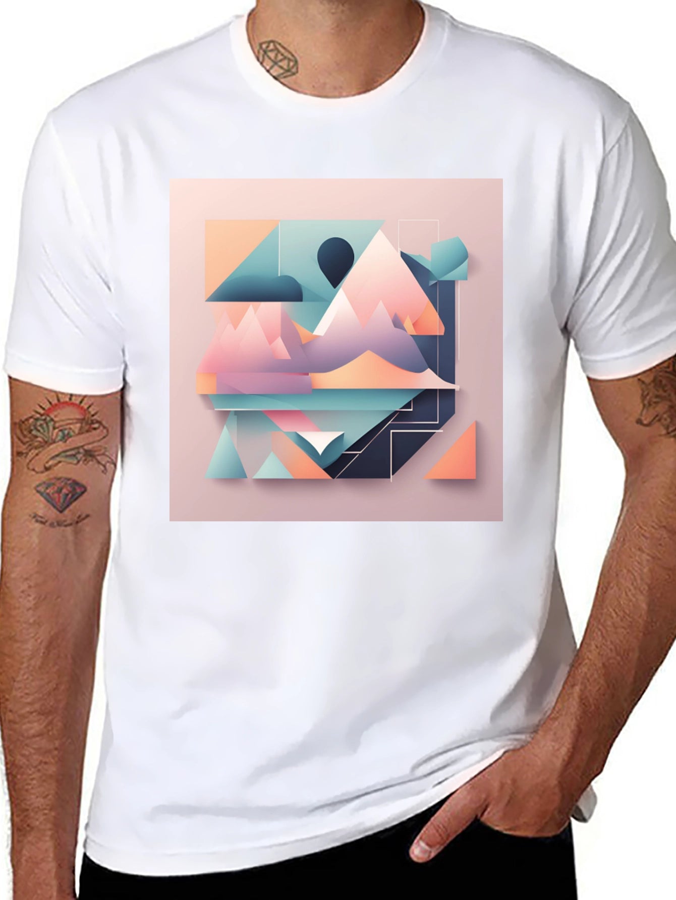 Geometric Mountain Graphic Tee - Modern Design T-Shirt