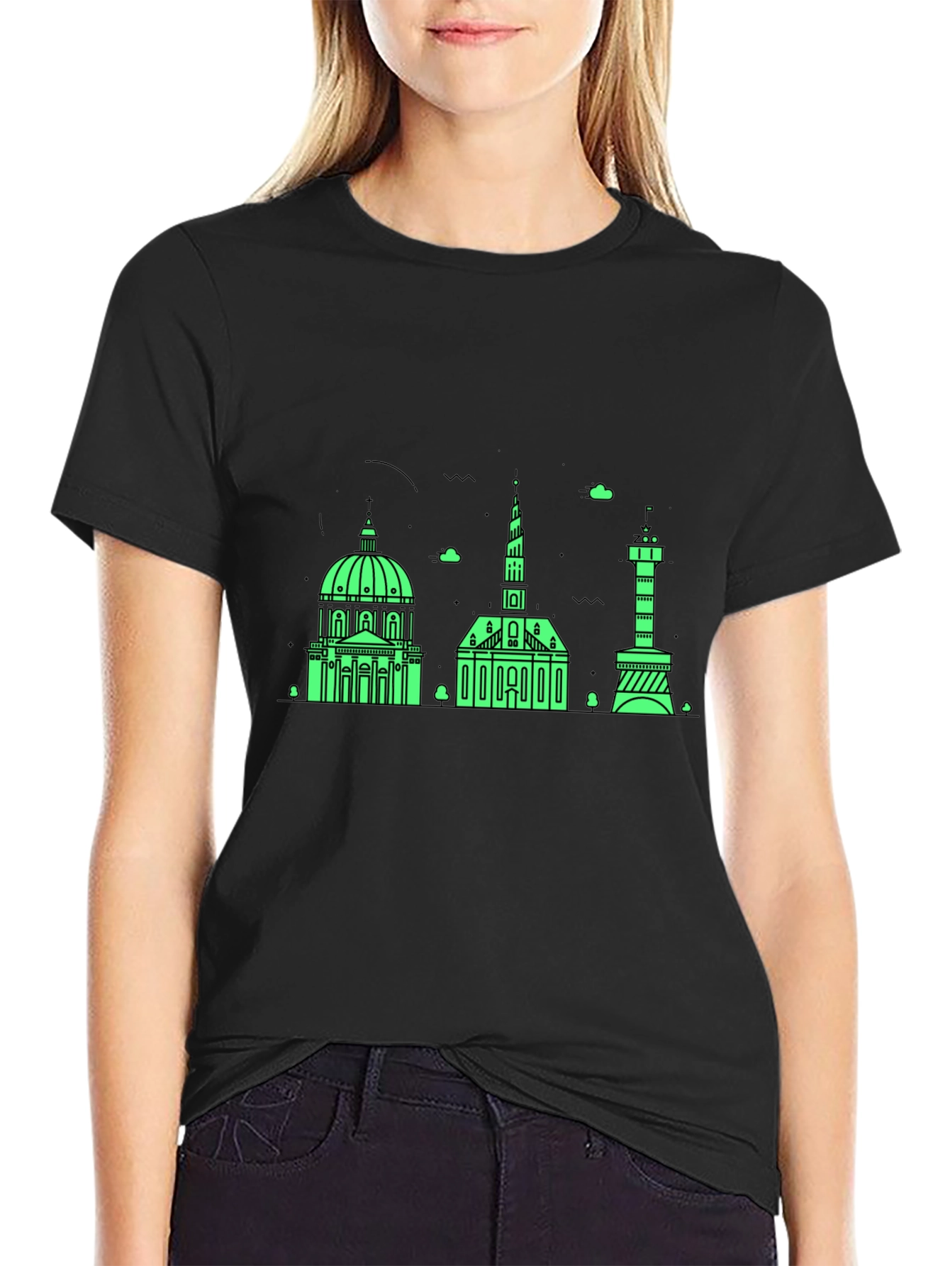 Copenhagen Skyline Graphic Tee - Black