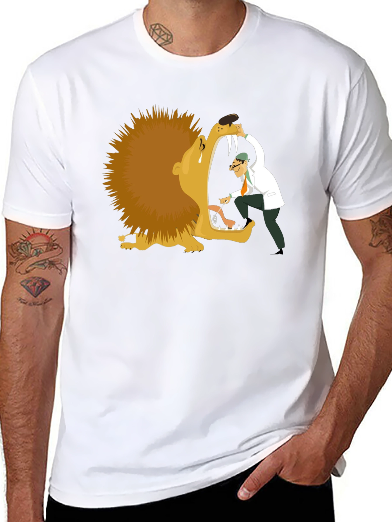 Lion Dentist T-Shirt - Funny Cartoon Tee