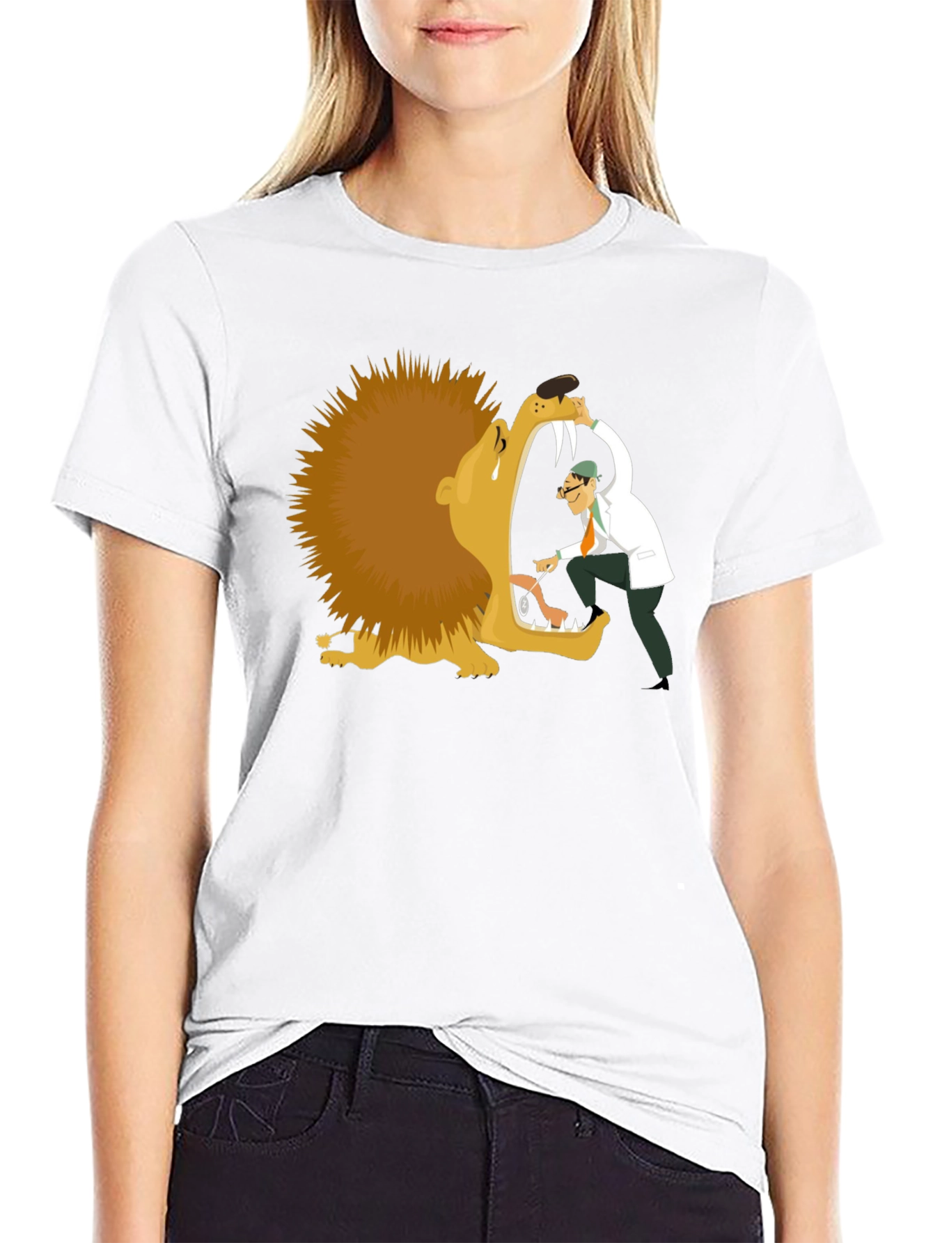 Lion Dentist T-Shirt - Funny Cartoon Tee
