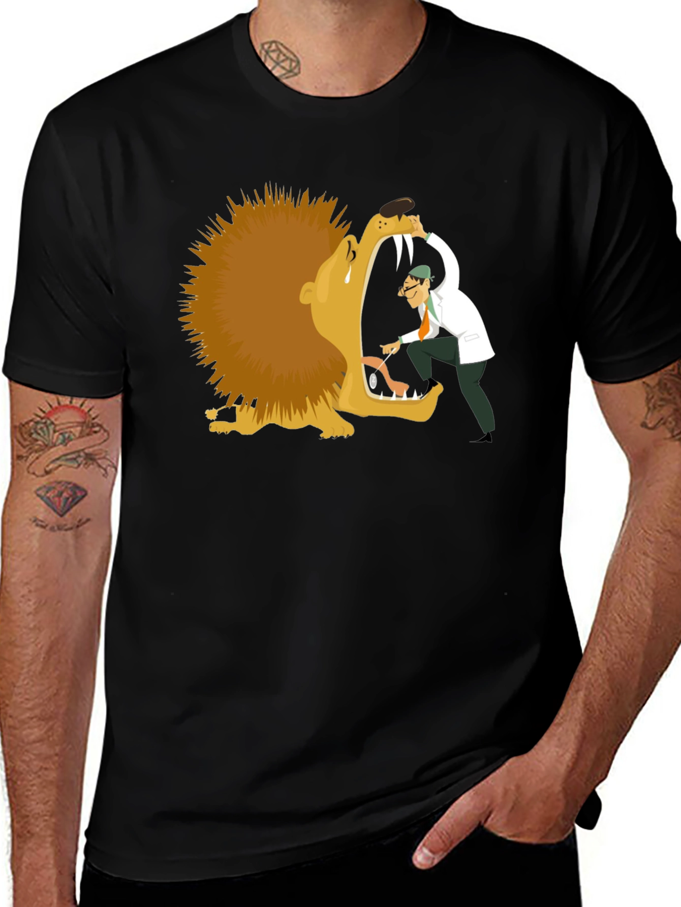 Lion Dentist T-Shirt - Funny Cartoon Tee