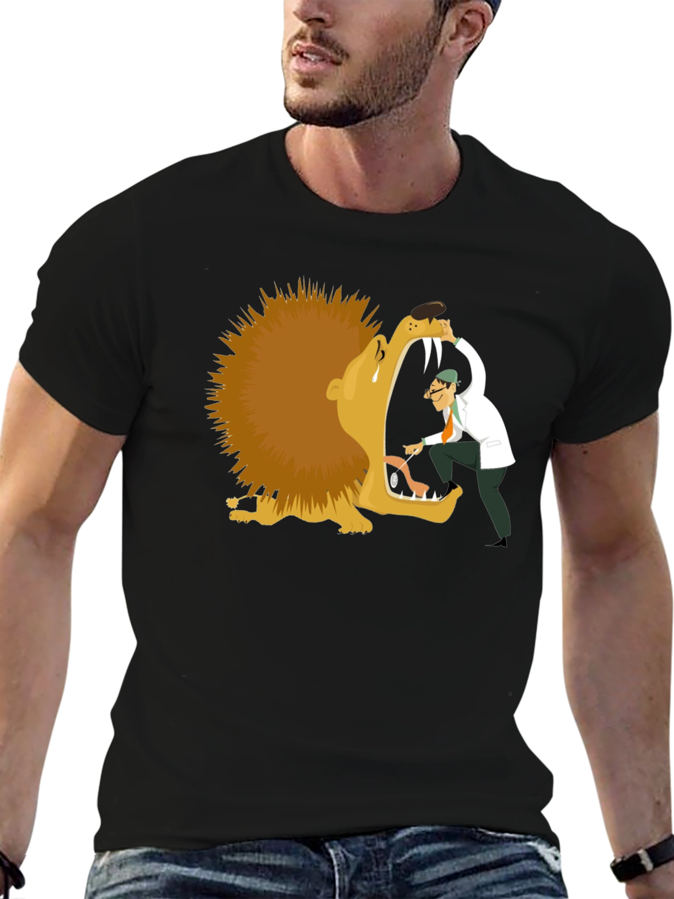 Lion Dentist T-Shirt - Funny Cartoon Tee