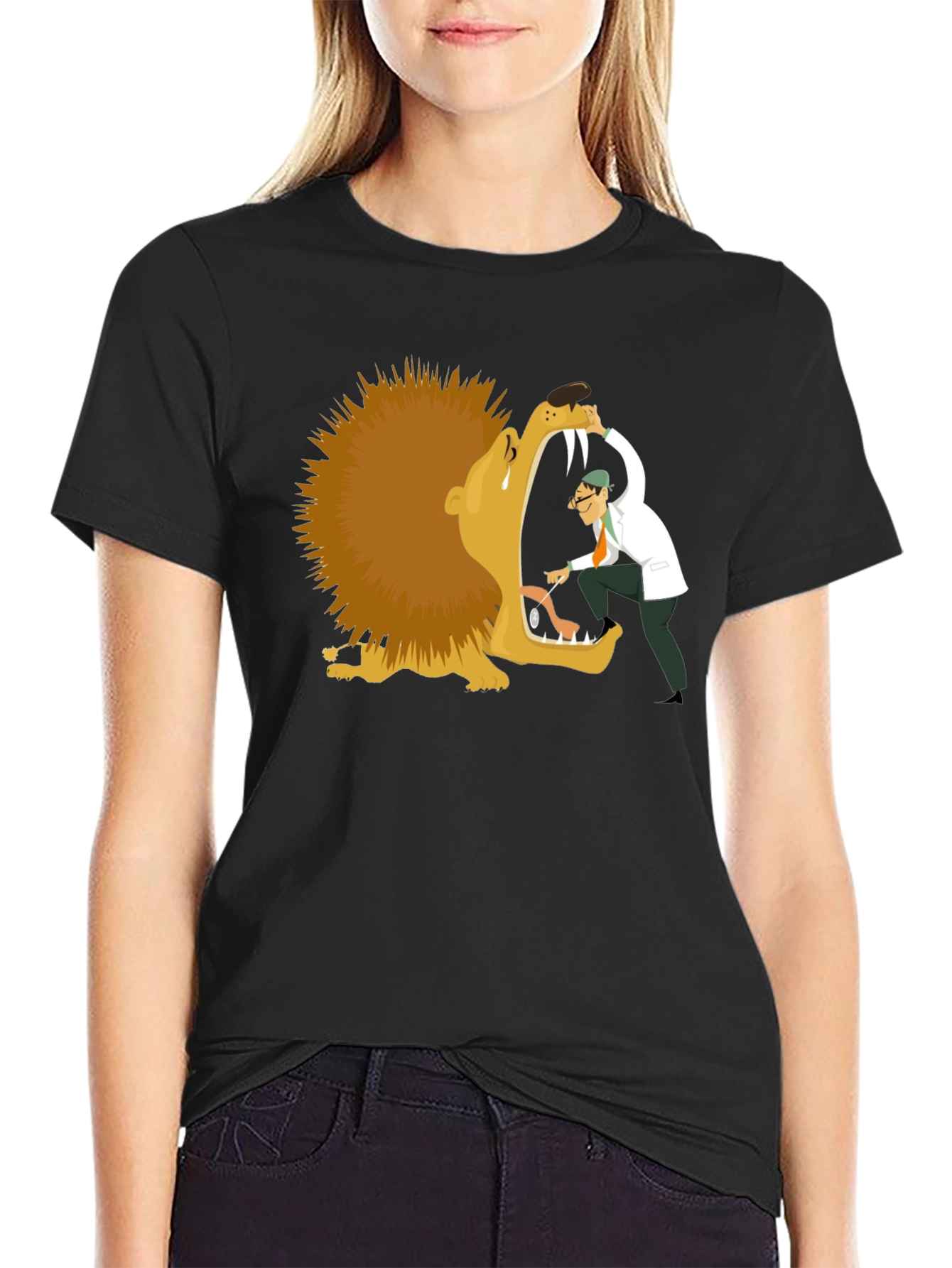 Lion Dentist T-Shirt - Funny Cartoon Tee