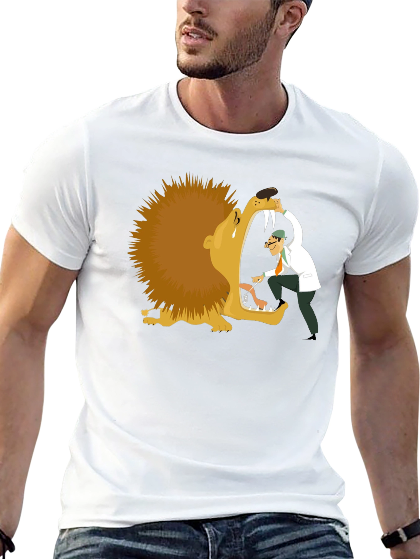 Lion Dentist T-Shirt - Funny Cartoon Tee