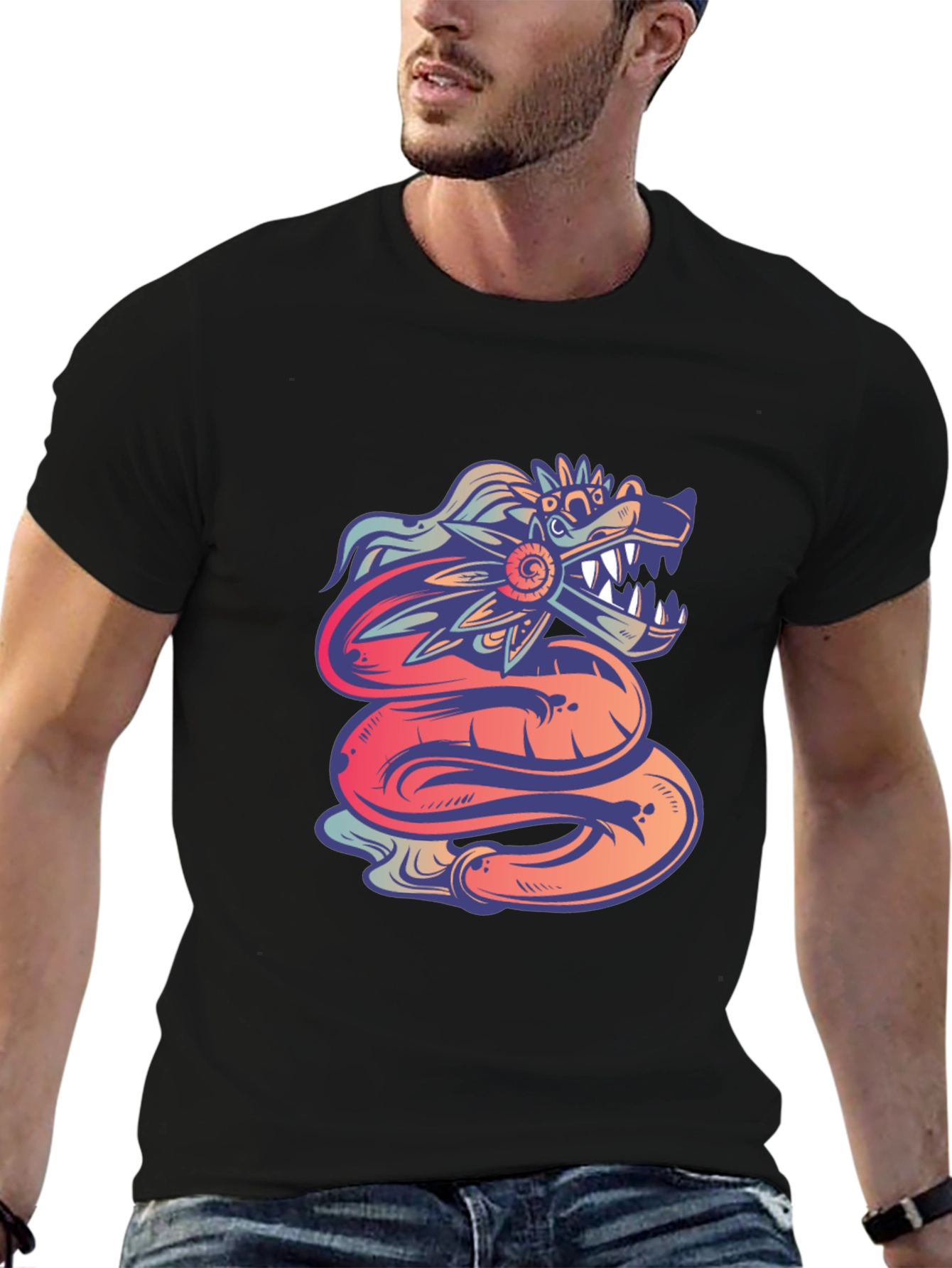 Quetzalcoatl Graphic Tee - Mythical Serpent Design