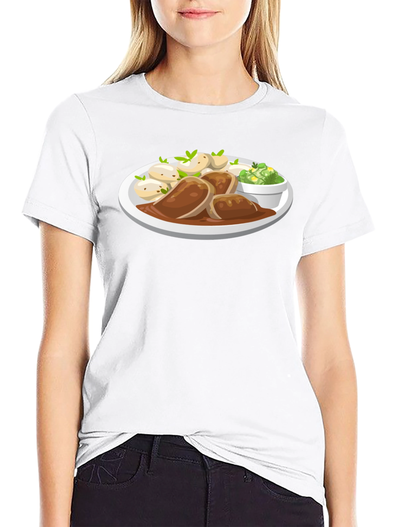 Novelty T-Shirt with Food Plate Print