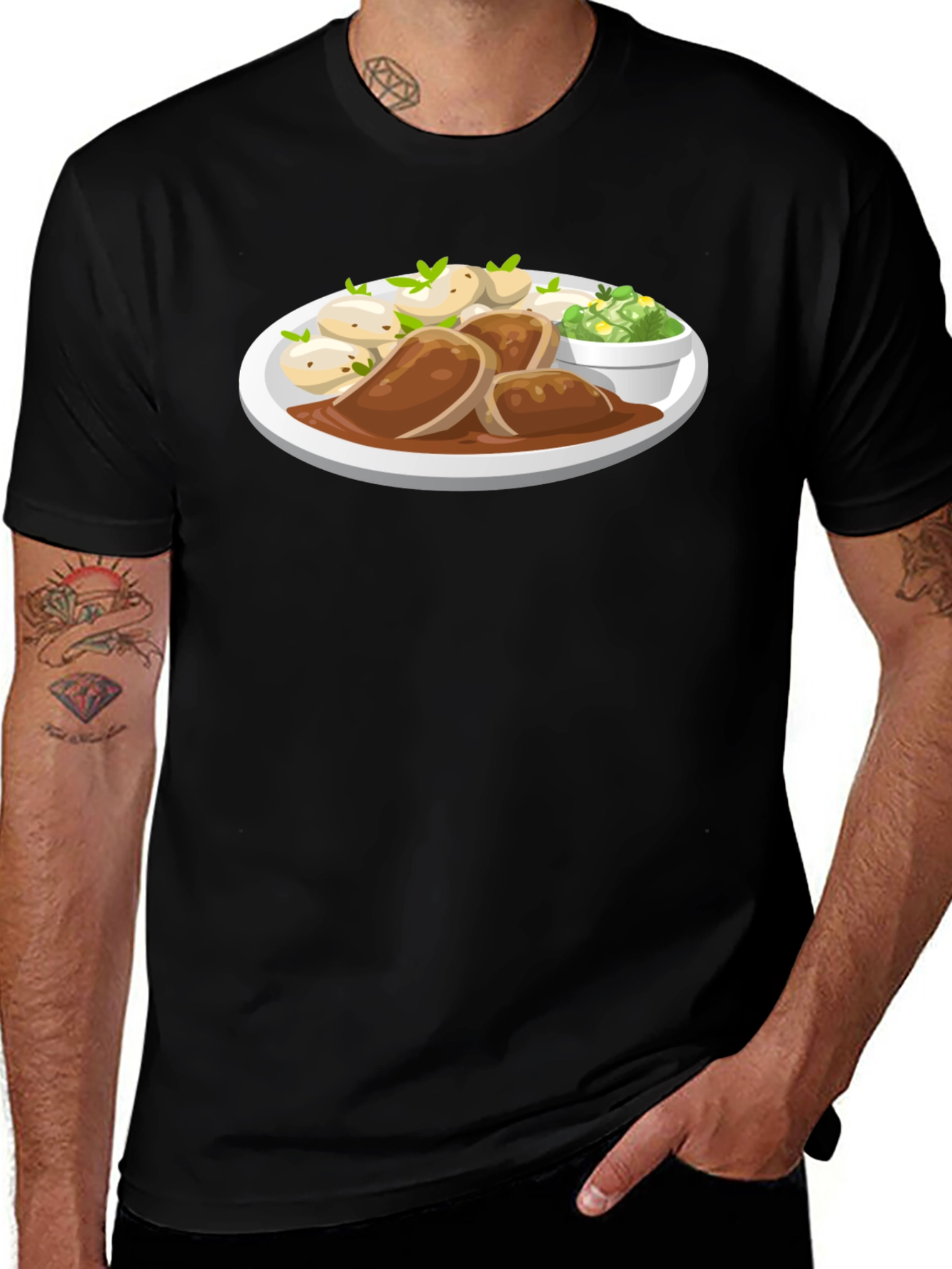 Novelty T-Shirt with Food Plate Print