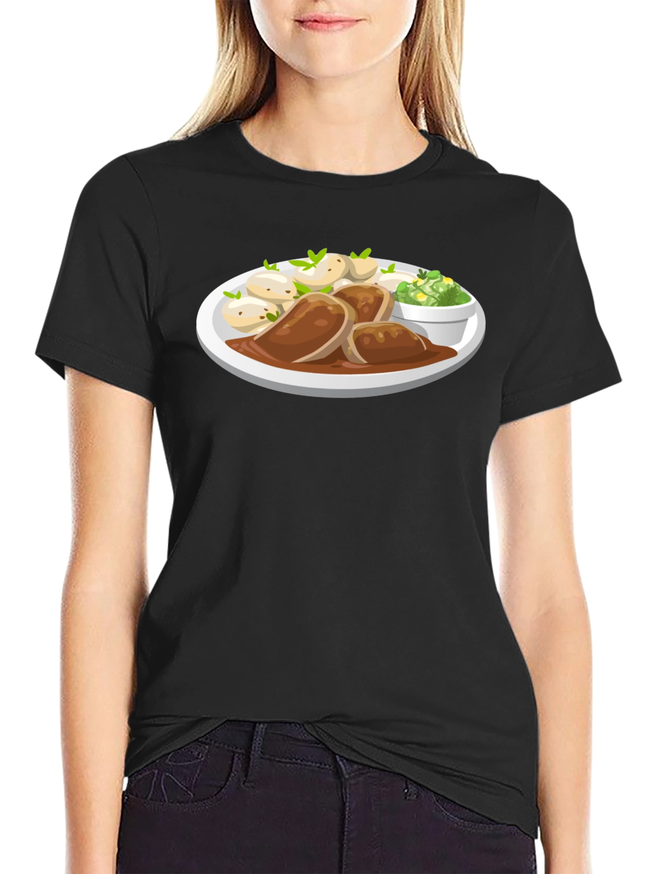 Novelty T-Shirt with Food Plate Print