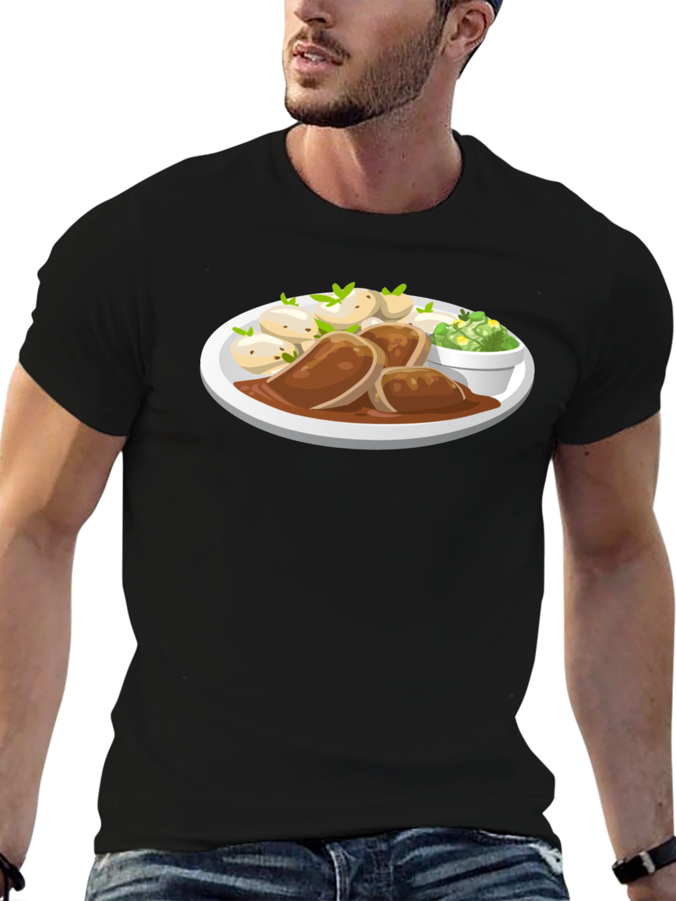Novelty T-Shirt with Food Plate Print